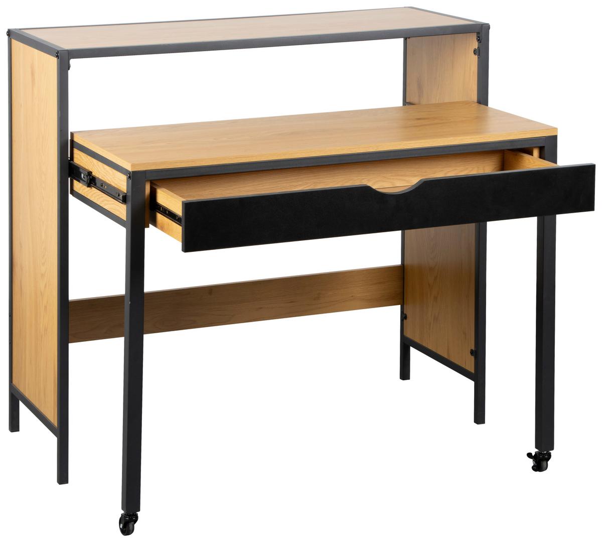 Schreibtisch Lenny Schwarz/Eichefarben - Eichefarben/Schwarz, MODERN, Holzwerkstoff/Kunststoff (100/40/75.5-93.5cm) - Bessagi Home