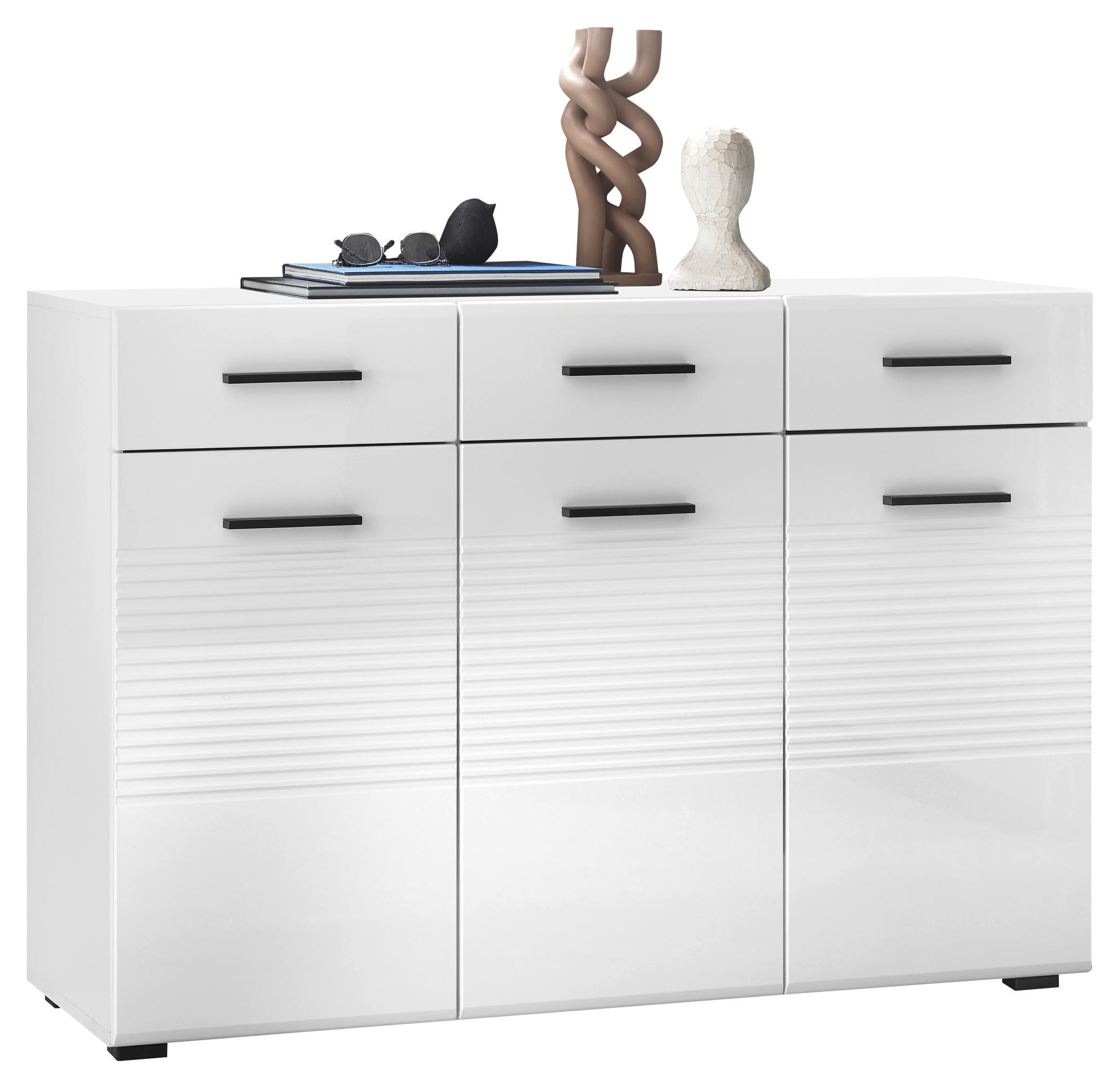 KOMODA BC 1065 - biały wysoki połysk/czarny, Design, materiał drewnopochodny/tworzywo sztuczne (120/83/40cm) - Carryhome