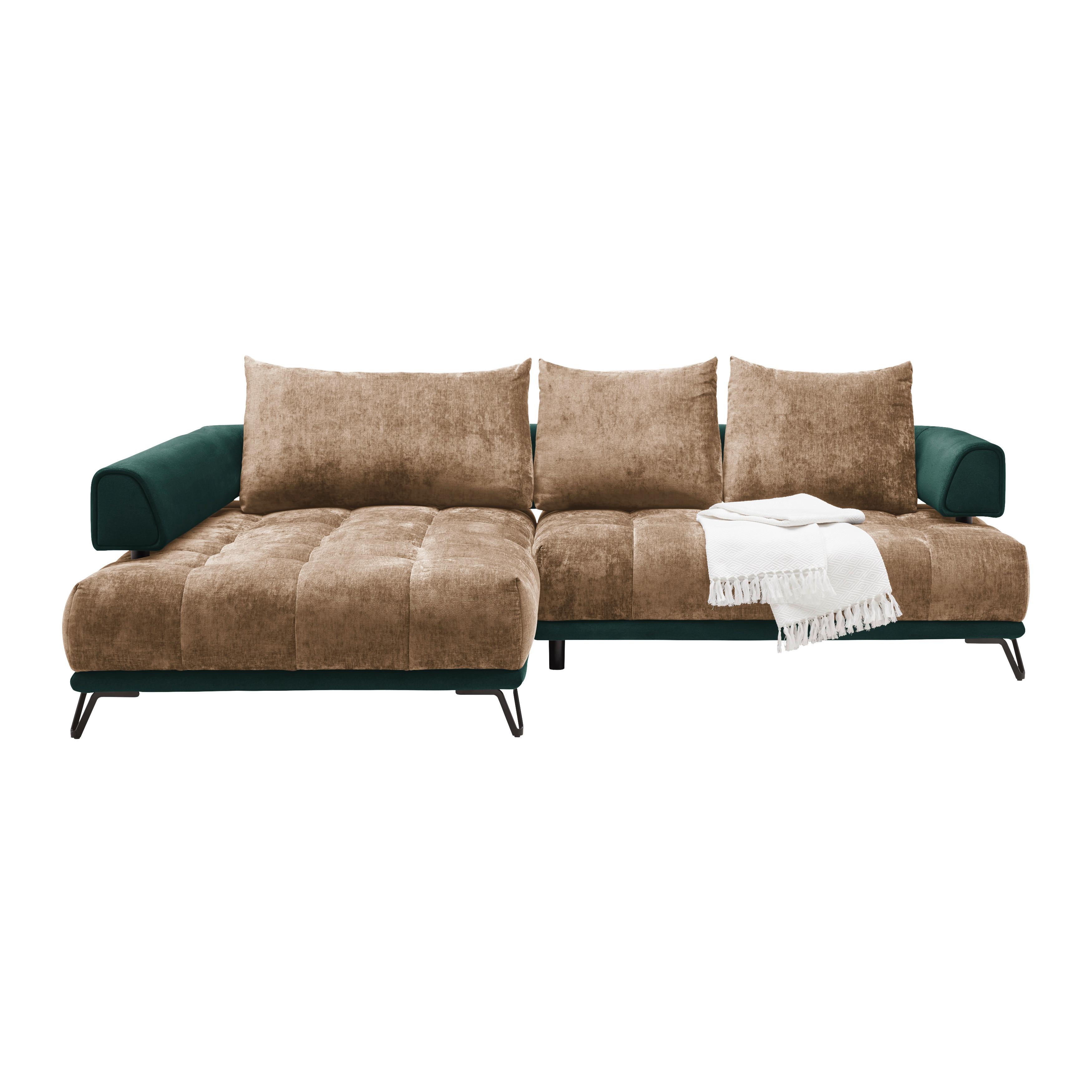 Ecksofa Morgan Dunkelgrün/Cappuccino - Dunkelgrün/Schwarz, MODERN, Textil/Metall (184/67-87/262cm) - Mömax
