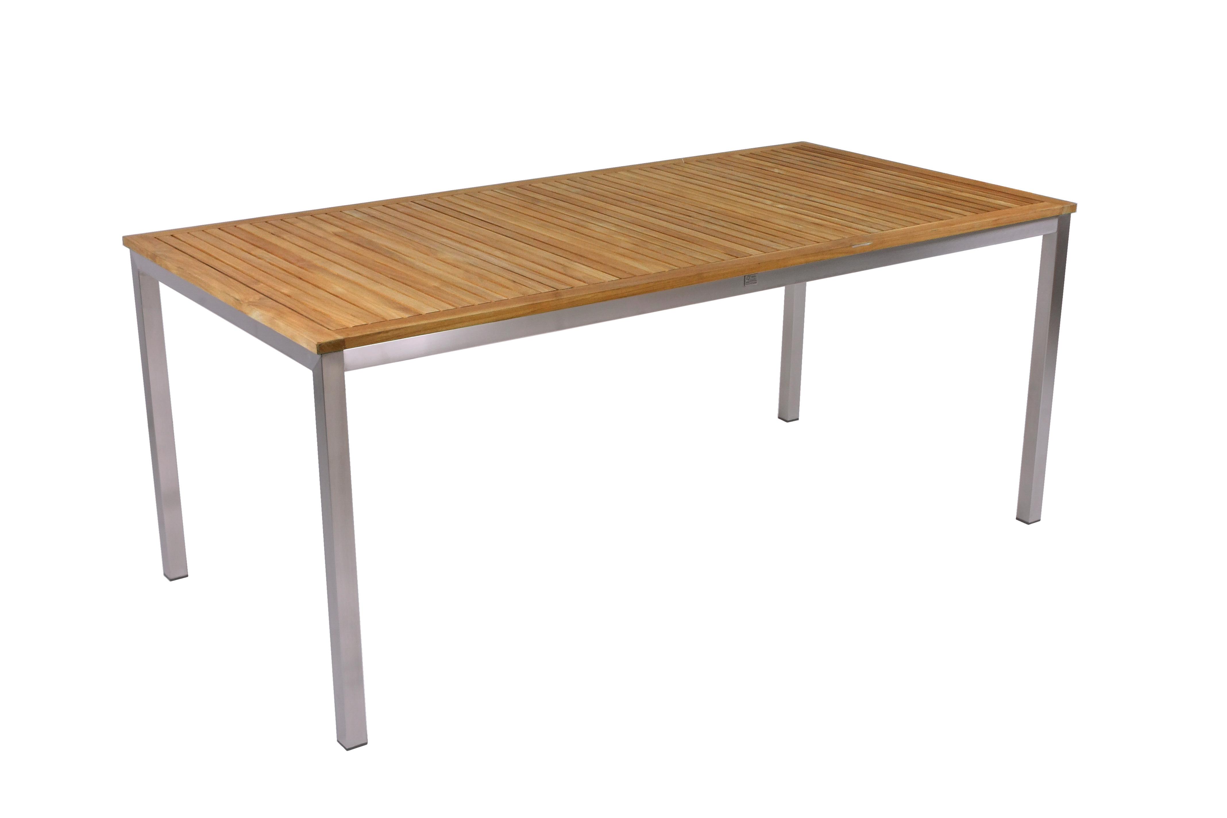 Gartentisch Denver ca. 90x180x75 cm Teak massiv - Silberfarben/Teakfarben, MODERN, Holz/Metall (180/90/75cm) - Gardenson