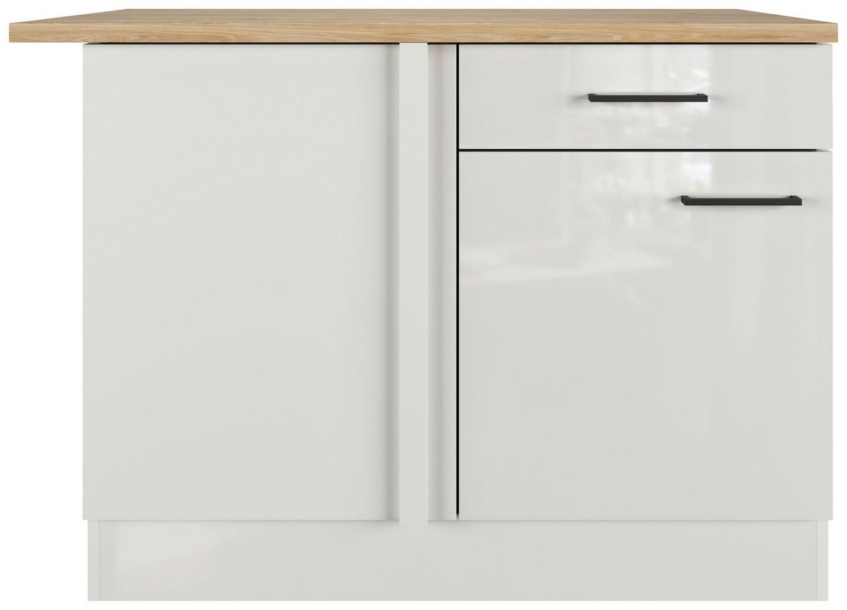 Eckunterschrank in Lichtgrau glänzend - Schwarz/Grau, MODERN, Holzwerkstoff/Metall (110/86/60cm) - FlexWell