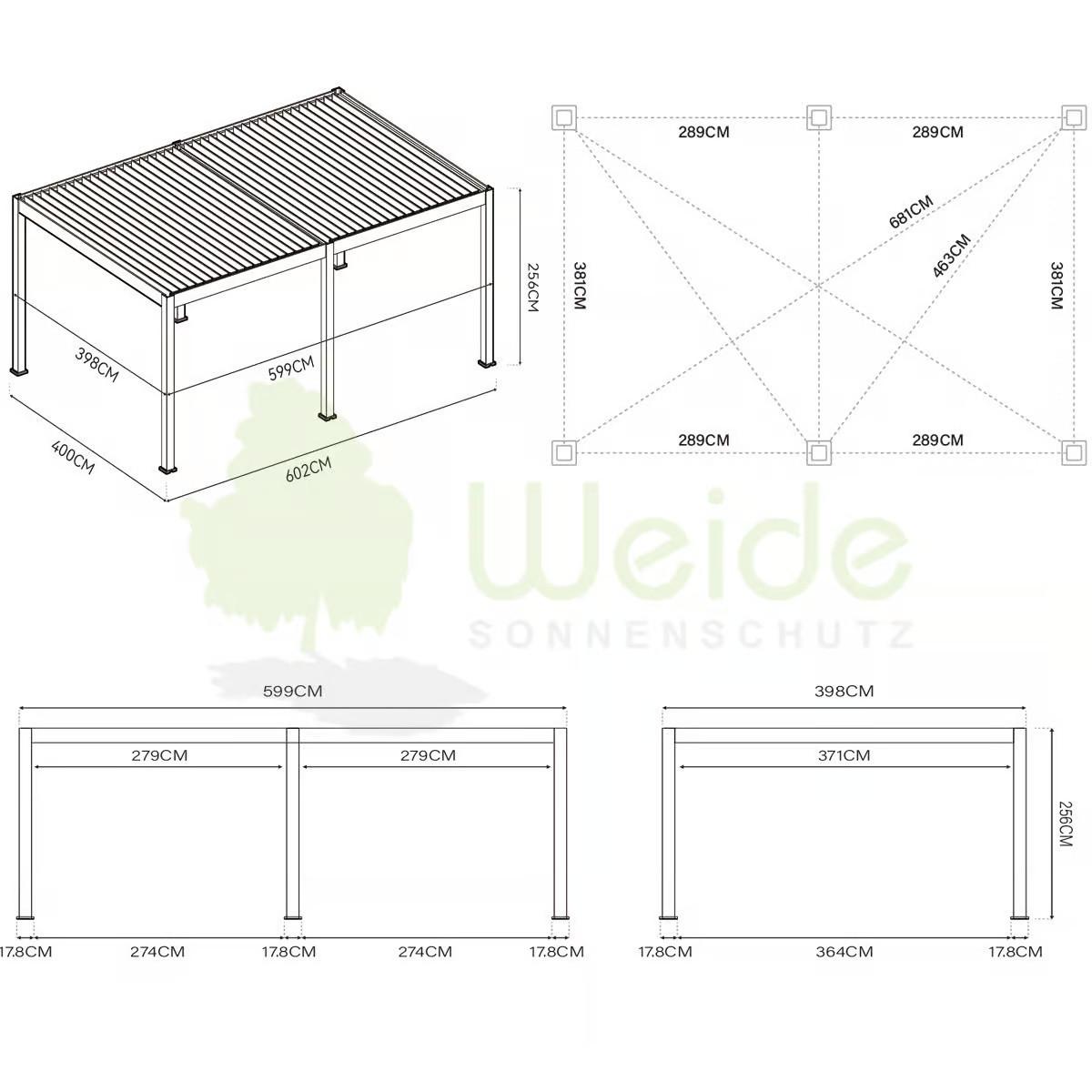 PERGOLA DELUXE PLUS 4X6M ANTHRAZIT - Anthrazit, Basics, Metall (600/255/400cm) - Gardenson