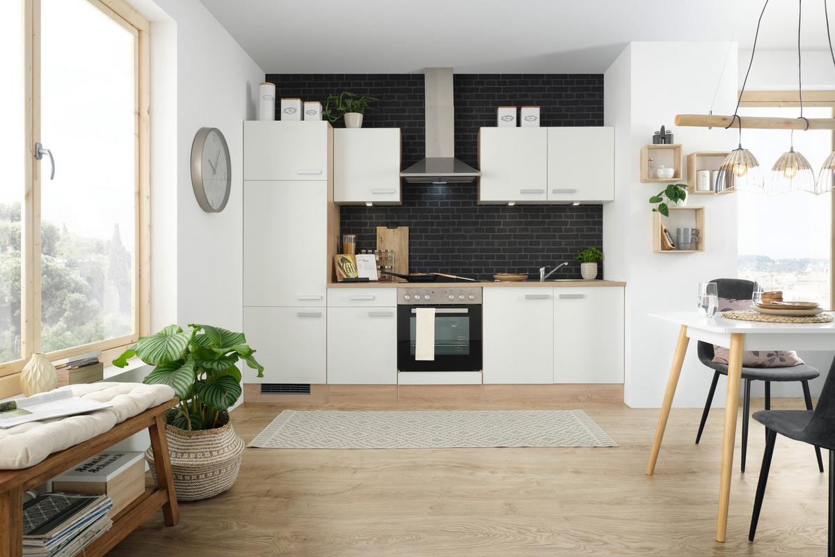 Küchenblock inkl. 4 E-Geräte Lexa Weiss/Eiche - Eichefarben/Alufarben, MODERN, Holzwerkstoff/Kunststoff (270cm) - Based