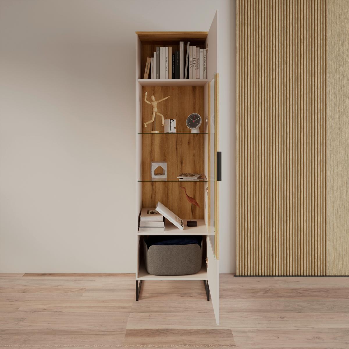 Vitrina King - kašmir/boje hrasta, Moderno, staklo/drvni materijal (55,2/200/40cm) - Modern Living