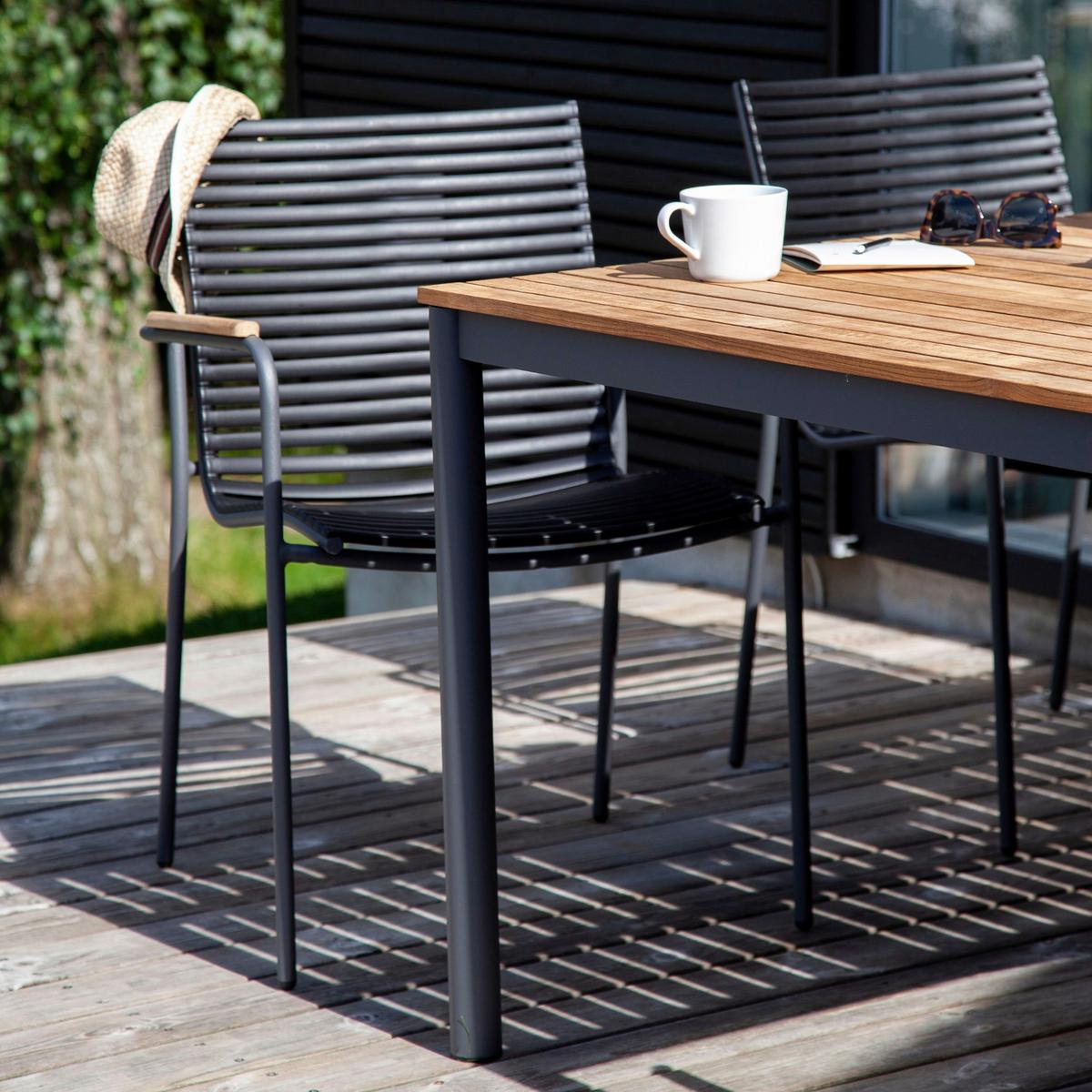 Gartentischgruppe "Mood", Teakholz massiv, Anthrazit - Anthrazit/Schwarz, Natur, Holz/Kunststoff (60/84/56cm) - Gardenson
