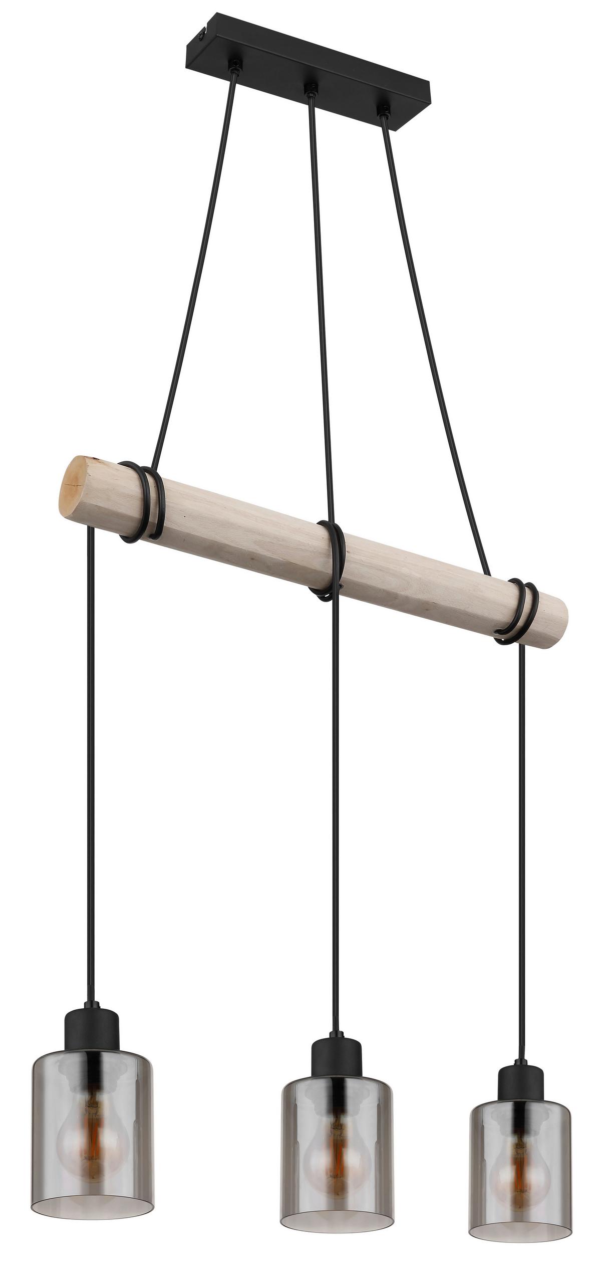 Hängeleuchte Hadera max. 40 Watt - Schwarz/Naturfarben, Natur, Glas/Holz (50/10/140cm) - Globo