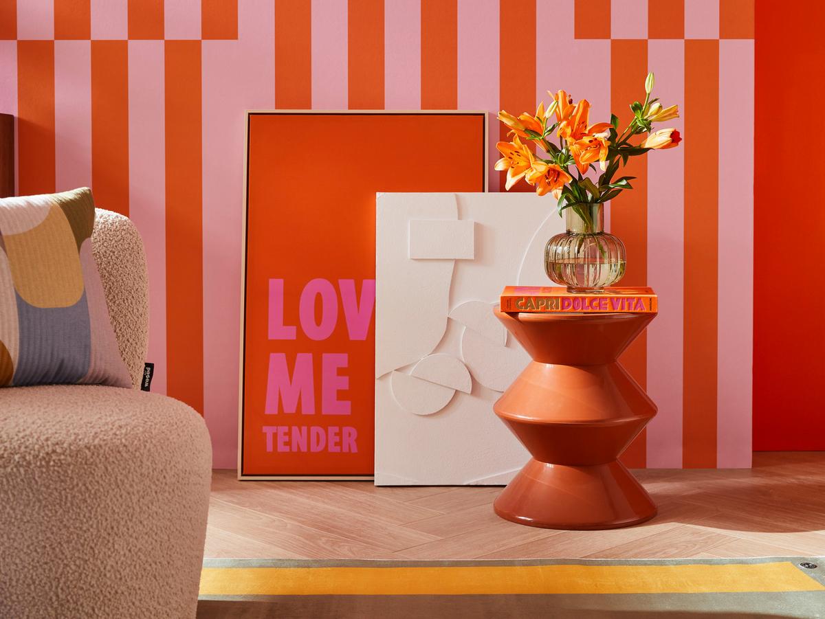 OBRAZ 2053117 - jaskrawy róż/pomarańczowy, Basics, drewno (60/90/3,6cm) - Boltze Home