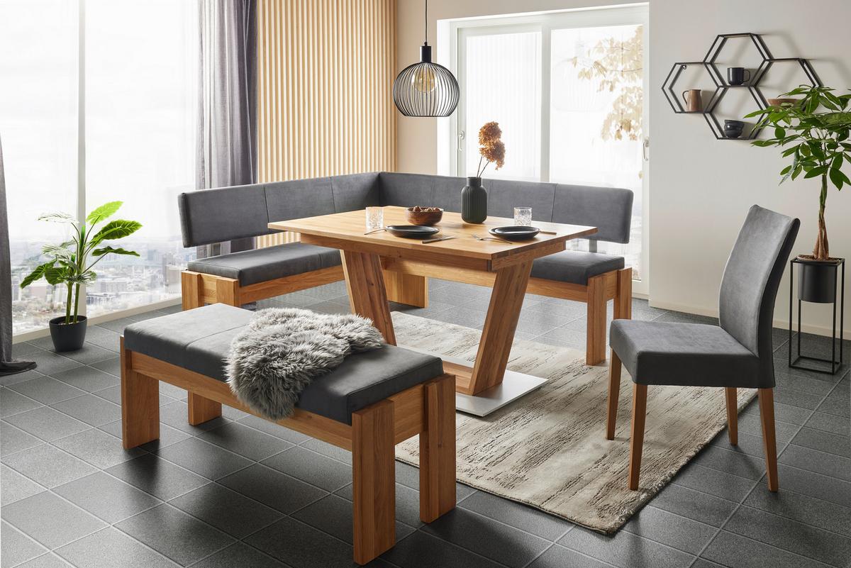 Truheneckbank in Eiche massiv in Dunkelgrau - Dunkelgrau/Eichefarben, Basics, Holz/Textil (192/167cm) - Mömax