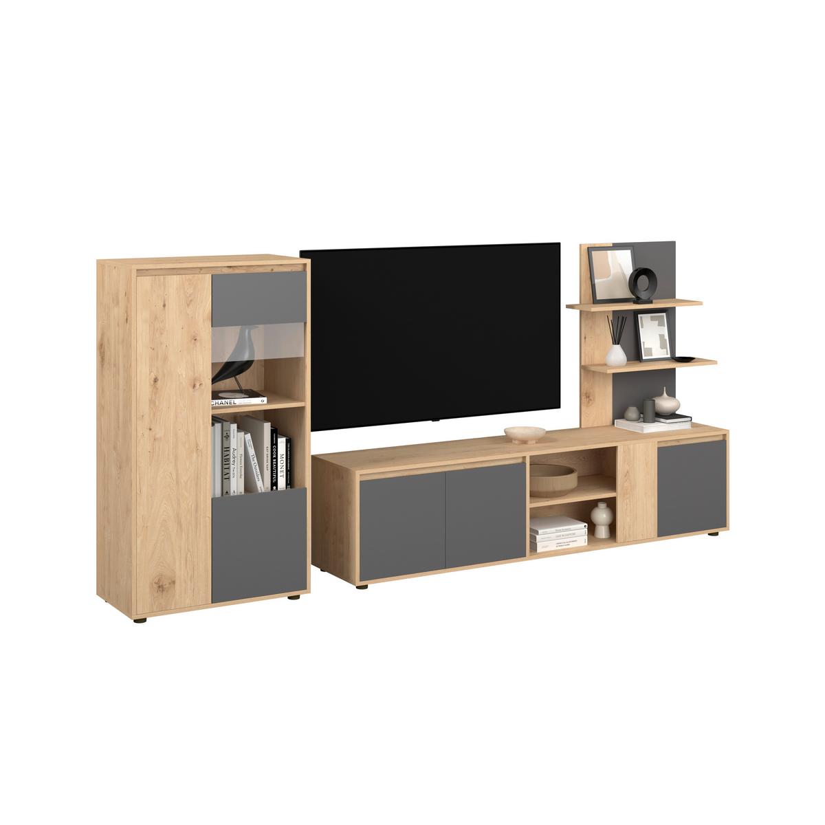 Regal Za Dnevni Boravak Caneva - hrast Artisan/crna, Moderno, staklo/drvni materijal (268/134/40,3cm) - Modern Living