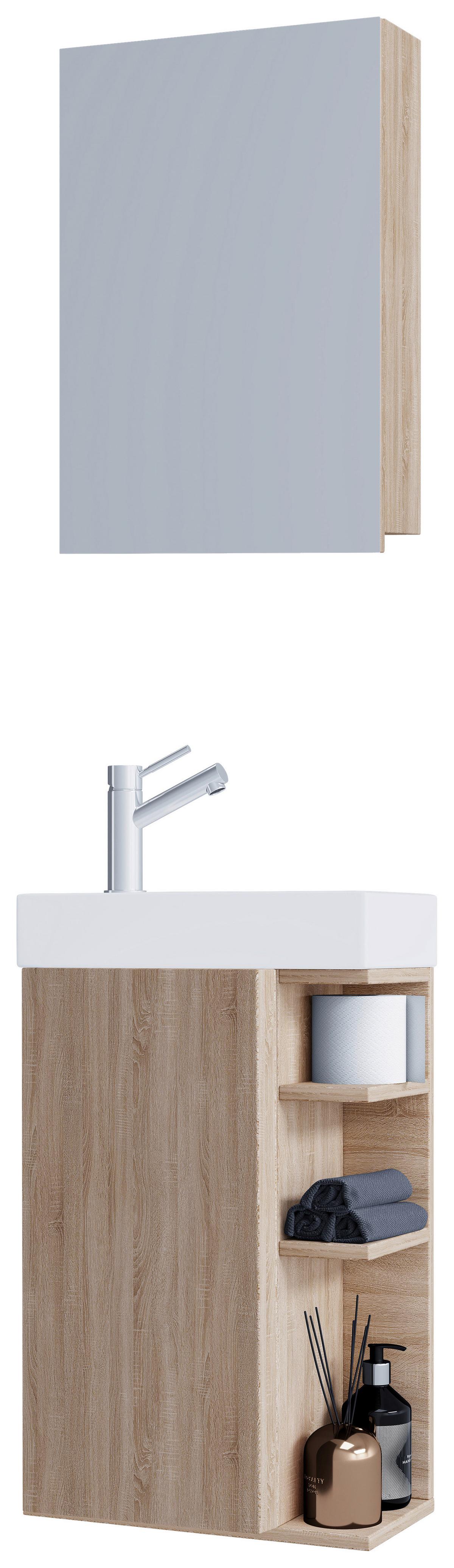 GÄSTEBAD LUMIA - Weiss/Sonoma Eiche, Modern, Glas/Keramik (40cm) - MID.YOU