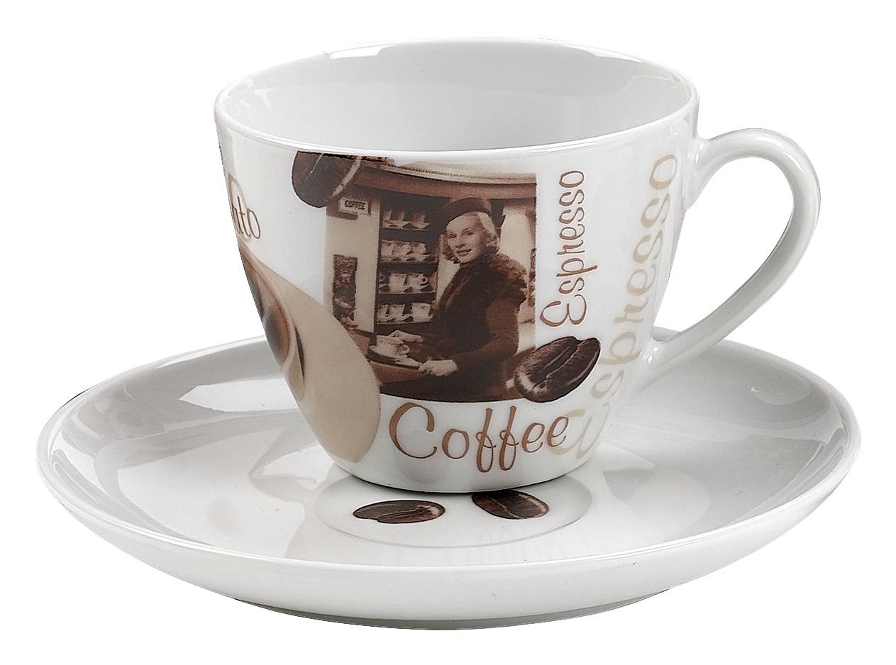 Cappuccinotasse mit Untertasse Latte Macchiato, 4-teilig - Braun/Weiß, Basics, Keramik - Mäser