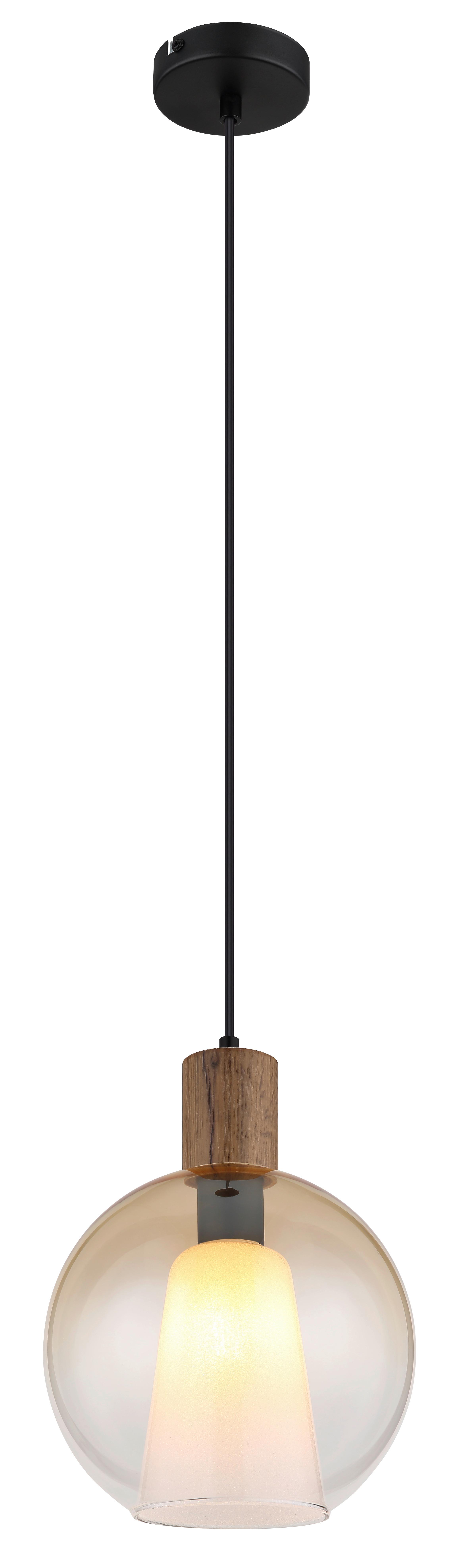 Viseća Svjetiljka Barry I - tamno smeđa/crna, Basics, staklo/drvni materijal (25/120cm) - Globo