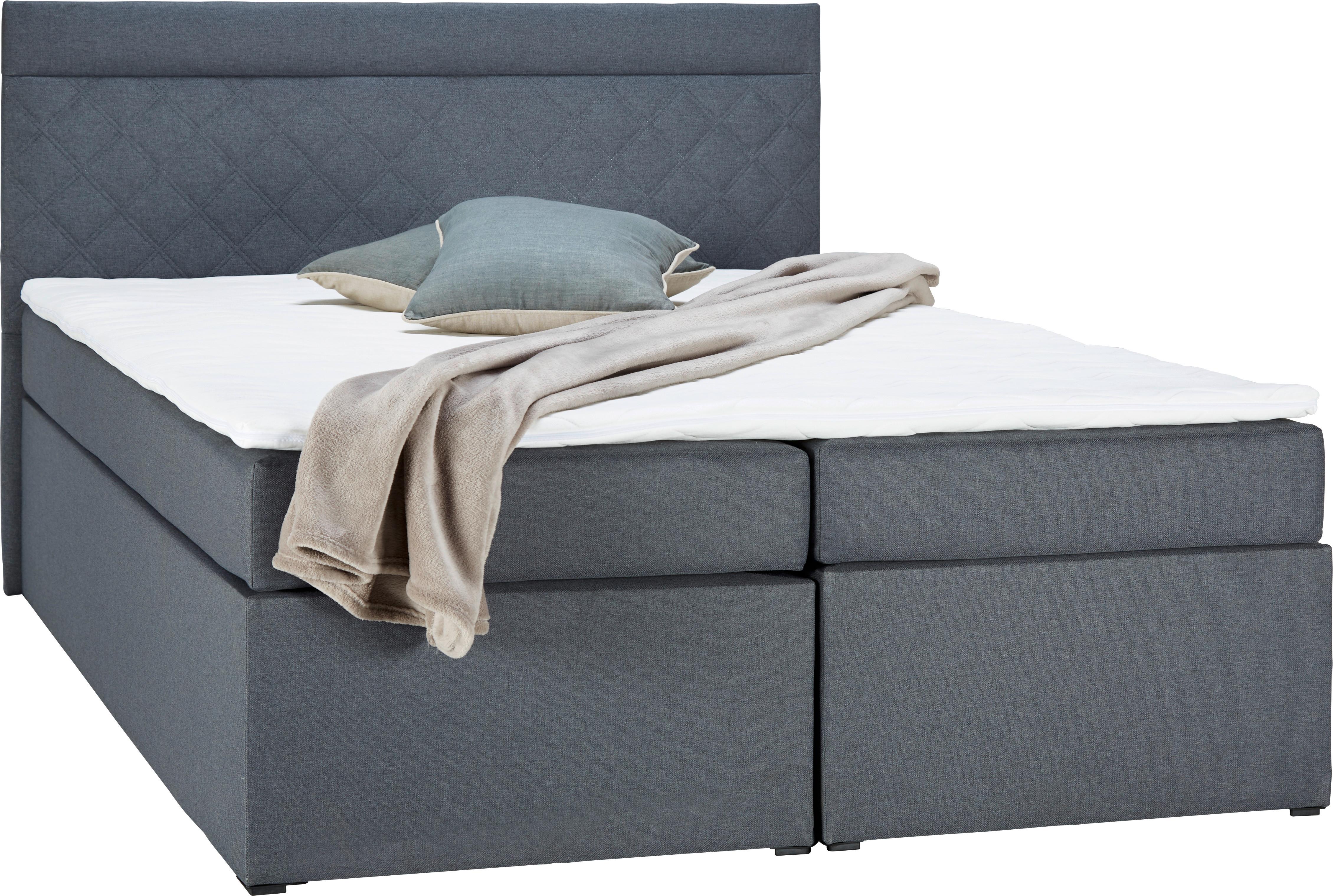 Boxspringbett ROSA anthrazit. ca 140x200cm ink. Topper - Anthrazit, Modern, Holz/Kunststoff (140/200cm) - Bessagi Home