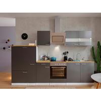 Küchenzeile Economy m. Geräten Grau/Nussbaum B: ca. 300 cm - Edelstahlfarben/Nussbaumfarben, Basics, Holzwerkstoff/Metall (300cm) - Respekta