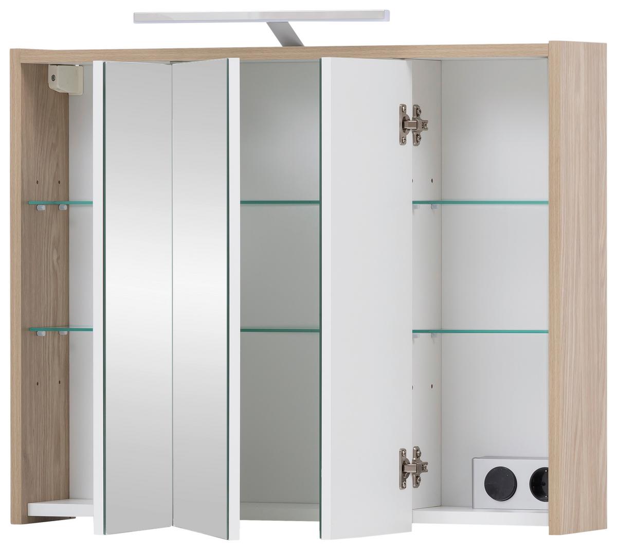 Spiegelschrank Flag mit LED ca. 75x64 cm Eiche - MODERN, Glas/Holzwerkstoff (74,5/64/16cm) - MID.YOU