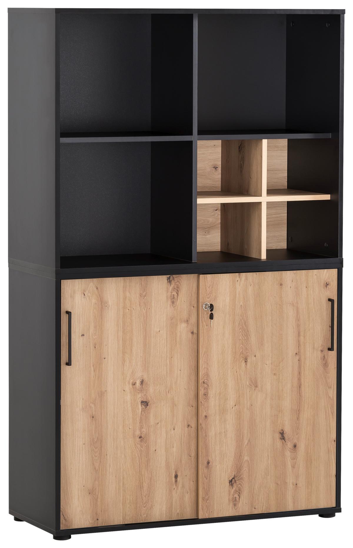 Aktenschrank Aino U 1000 ST Schwarz/Eiche Artisan - Schwarz/Eiche Artisan, MODERN, Holzwerkstoff (100,1/83,6/41cm) - MID.YOU