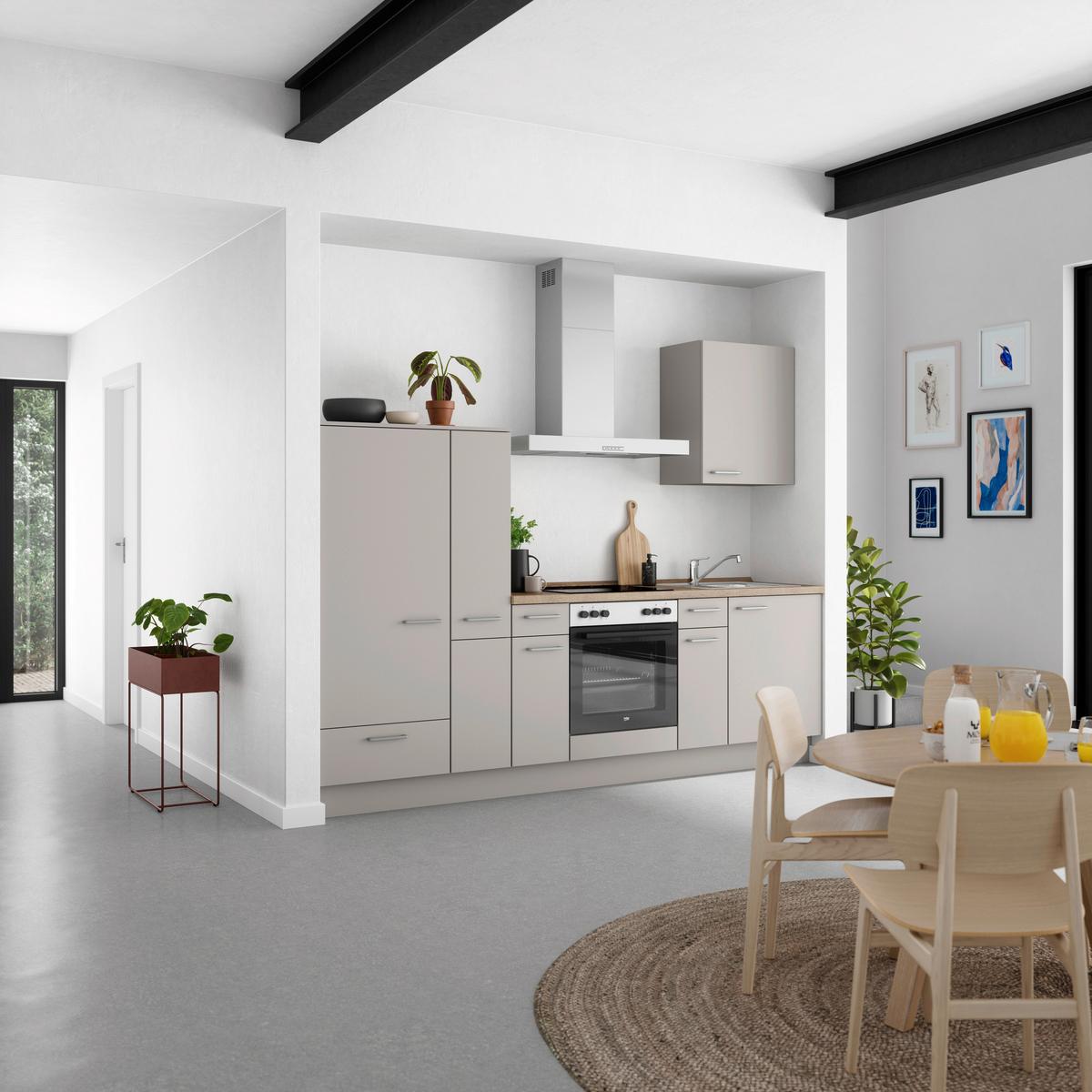 Küchenblock Touch Low m. Geräten Grau - Eiche dunkel/Edelstahlfarben, MODERN, Holzwerkstoff/Metall (270cm) - Nobilia