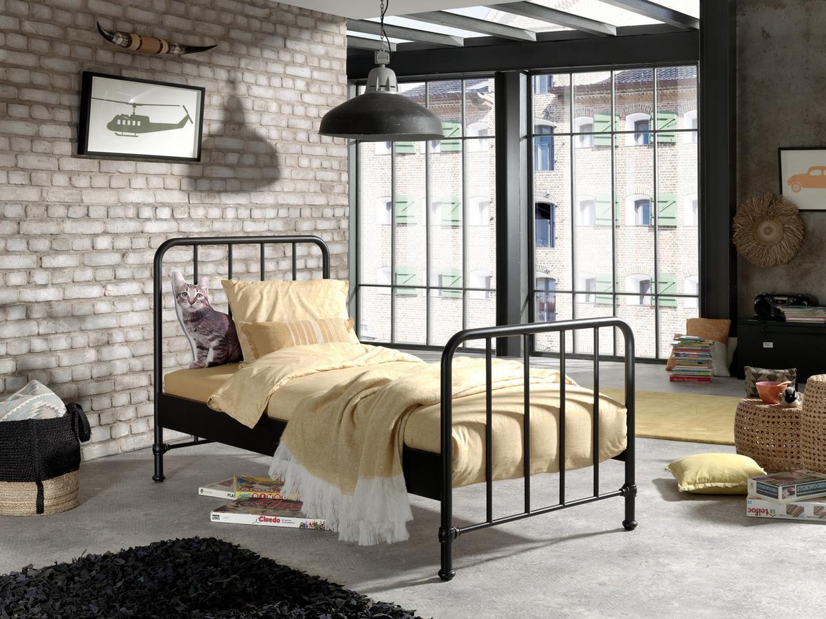 Kinder-/Juniorbett Bronxx ca. 90x200 cm Schwarz Matt - Schwarz, MODERN, Holz/Metall (90/200cm) - MID.YOU