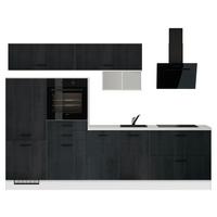 Küchenblock IKZ mit Geräten ca.300cm Schwarz/Weiß - Eiche dunkel/Schwarz, Design, Holzwerkstoff/Metall (300cm) - Impuls