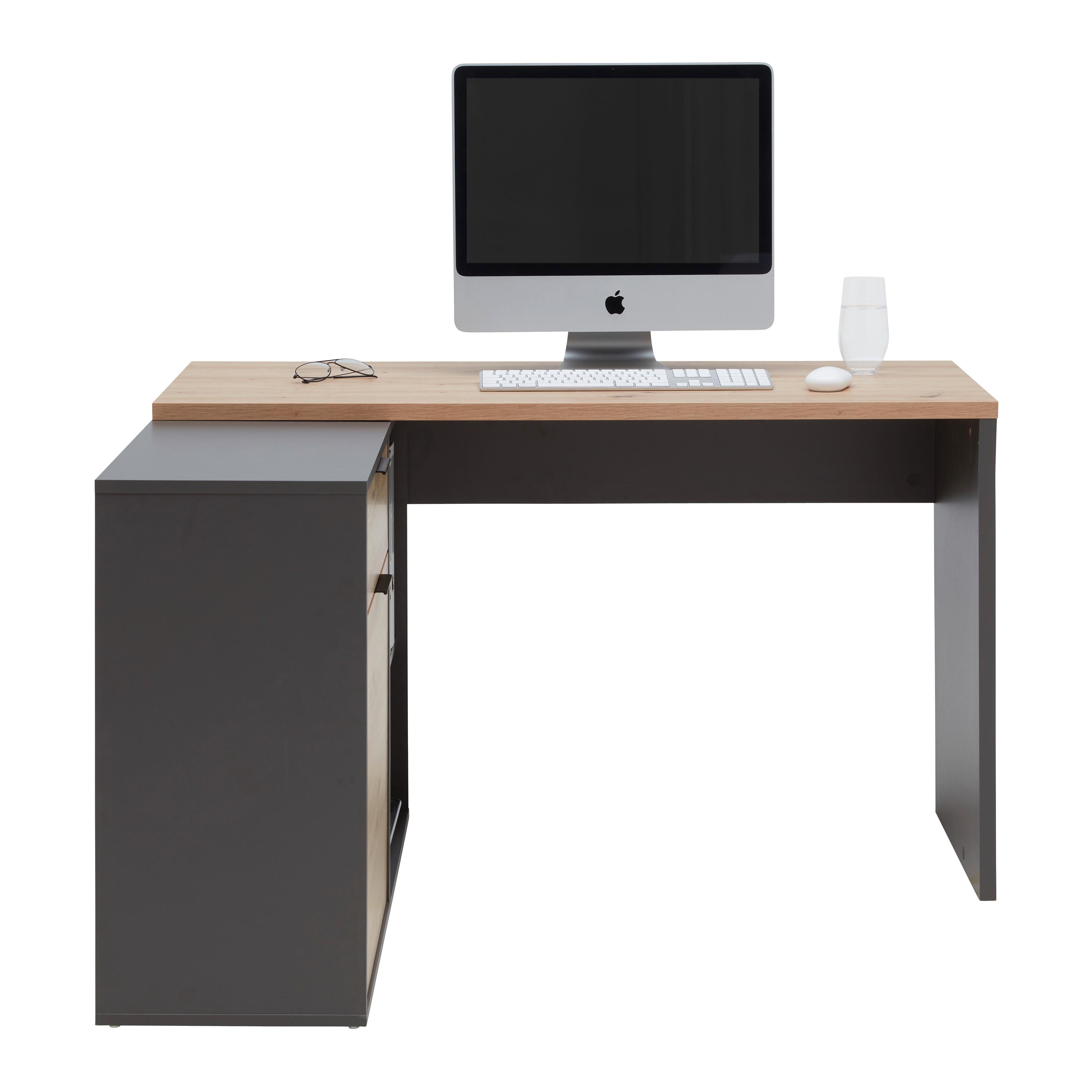 HÖRNSKRIVBORD SAMSON -EXKLUSIV- - grafitfärgad/ekfärgad, Modern, trämaterial (120/105/74/51/34cm) - Mömax