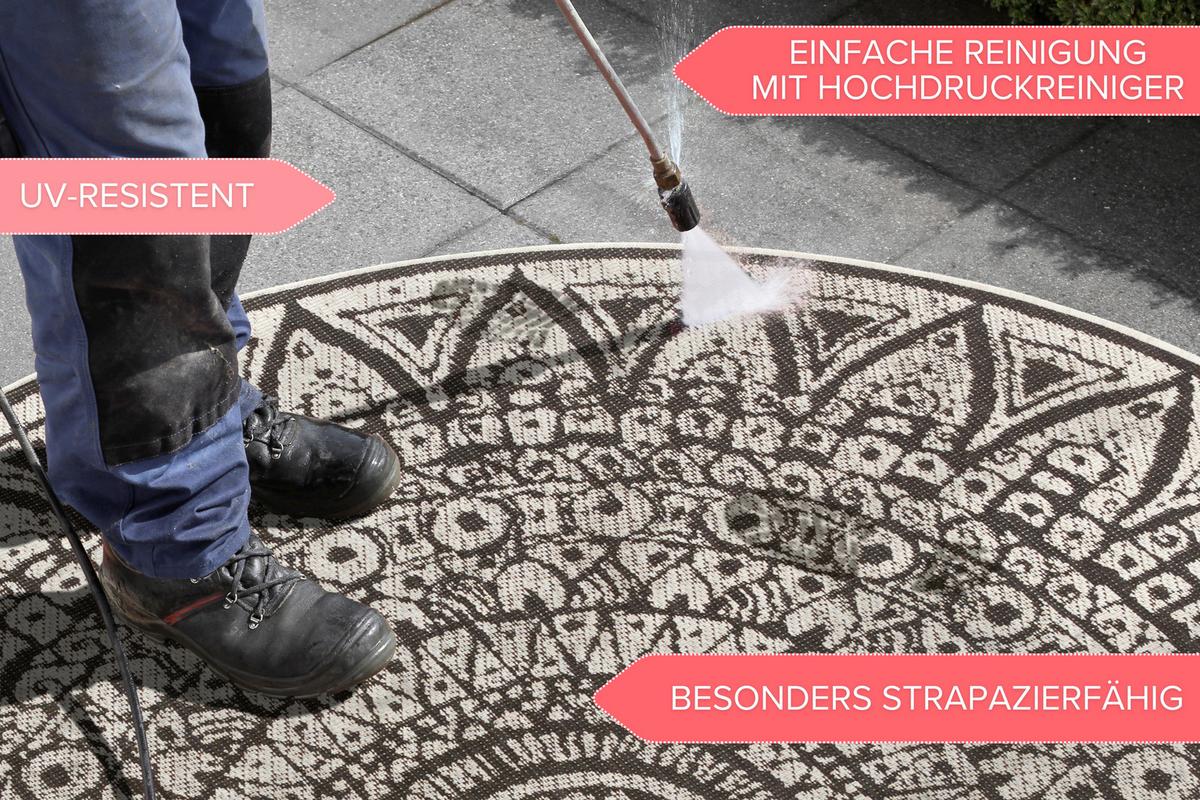 Flachwebeteppich Lilja Schwarz Ø ca. 140cm - Creme/Schwarz, Design, Kunststoff (140cm)