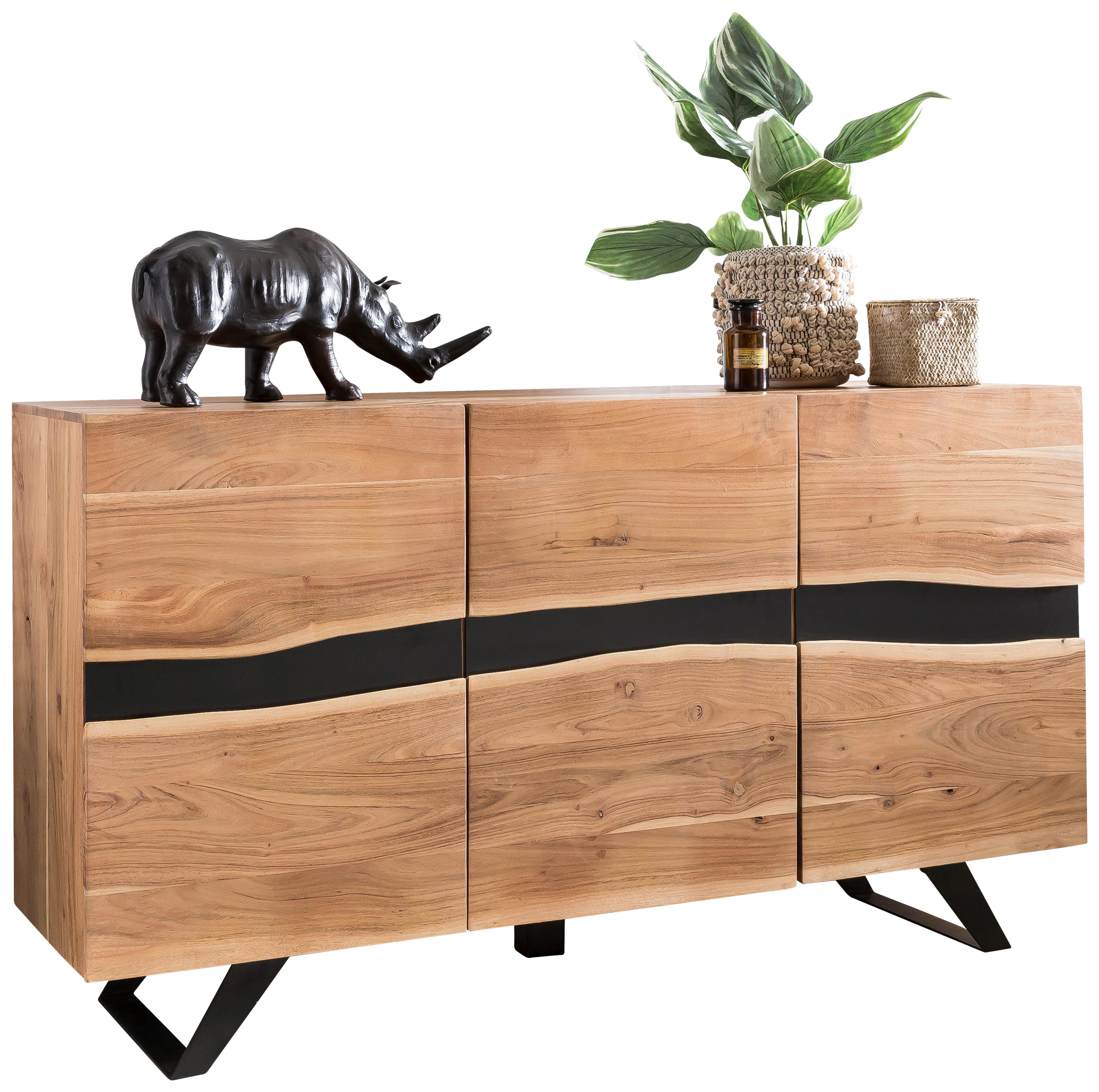 Komoda Boha, Pravi Les - črna/barve akacije, Design, kovina/les (148/85/43cm) - MID.YOU