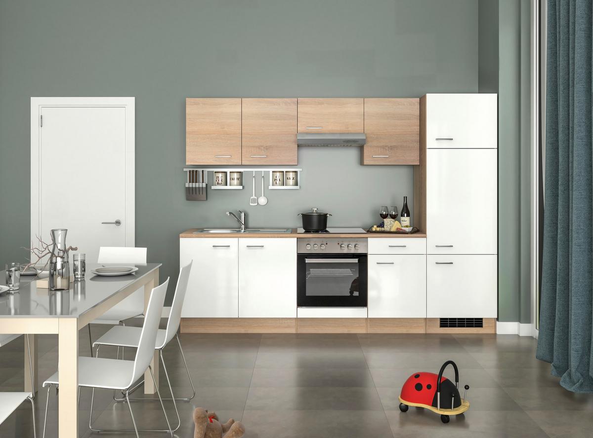 Moderen Kuhinjski Blok Z Aparati Samoa, Bela, Hrast - bela/barve aluminija, Konvencionalno, umetna masa/leseni material (270/200/60cm) - FlexWell