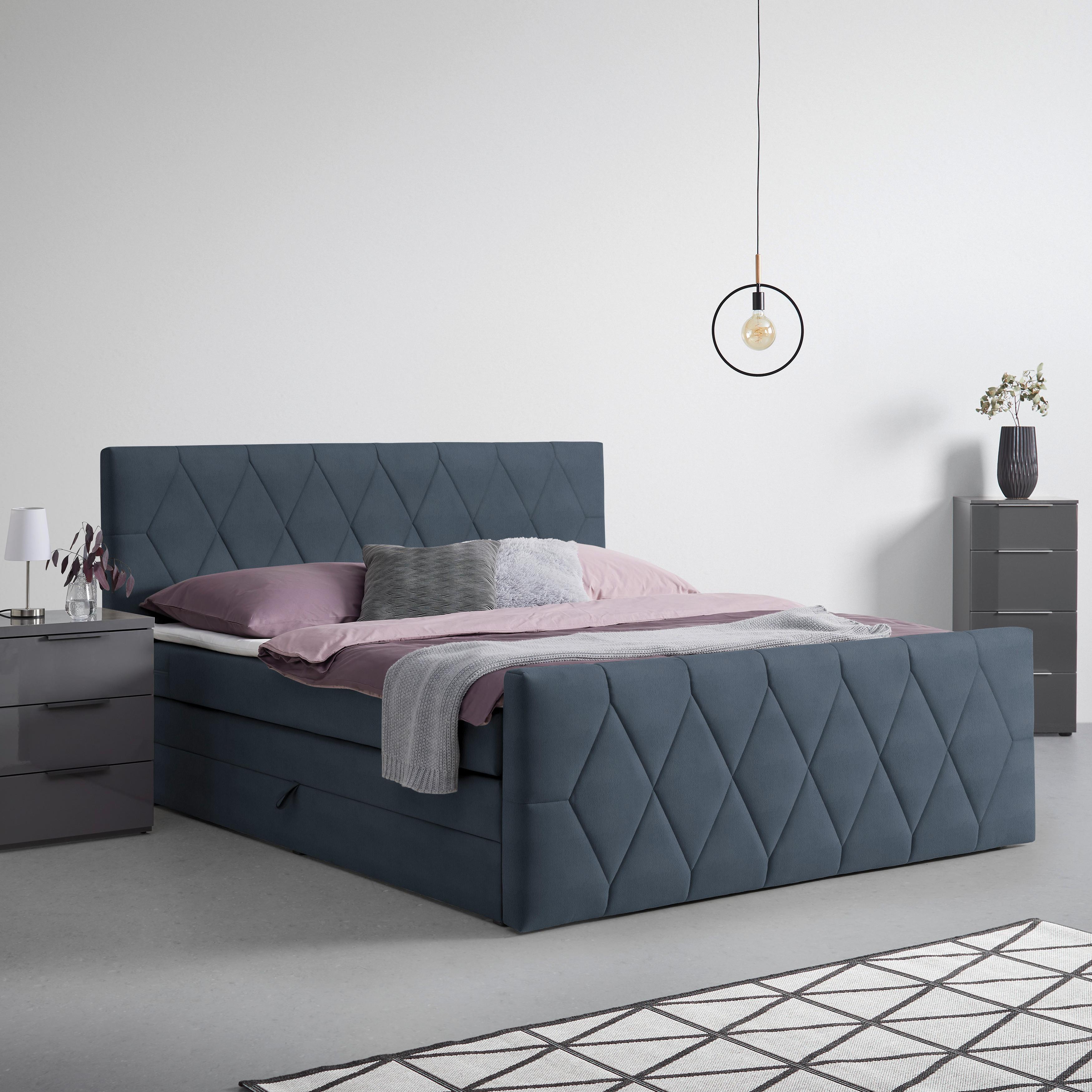 Boxspringbett Josie B Graublau ca. 160x200cm - Graublau/Schwarz, KONVENTIONELL, Holz/Holzwerkstoff (160/200cm) - Mömax