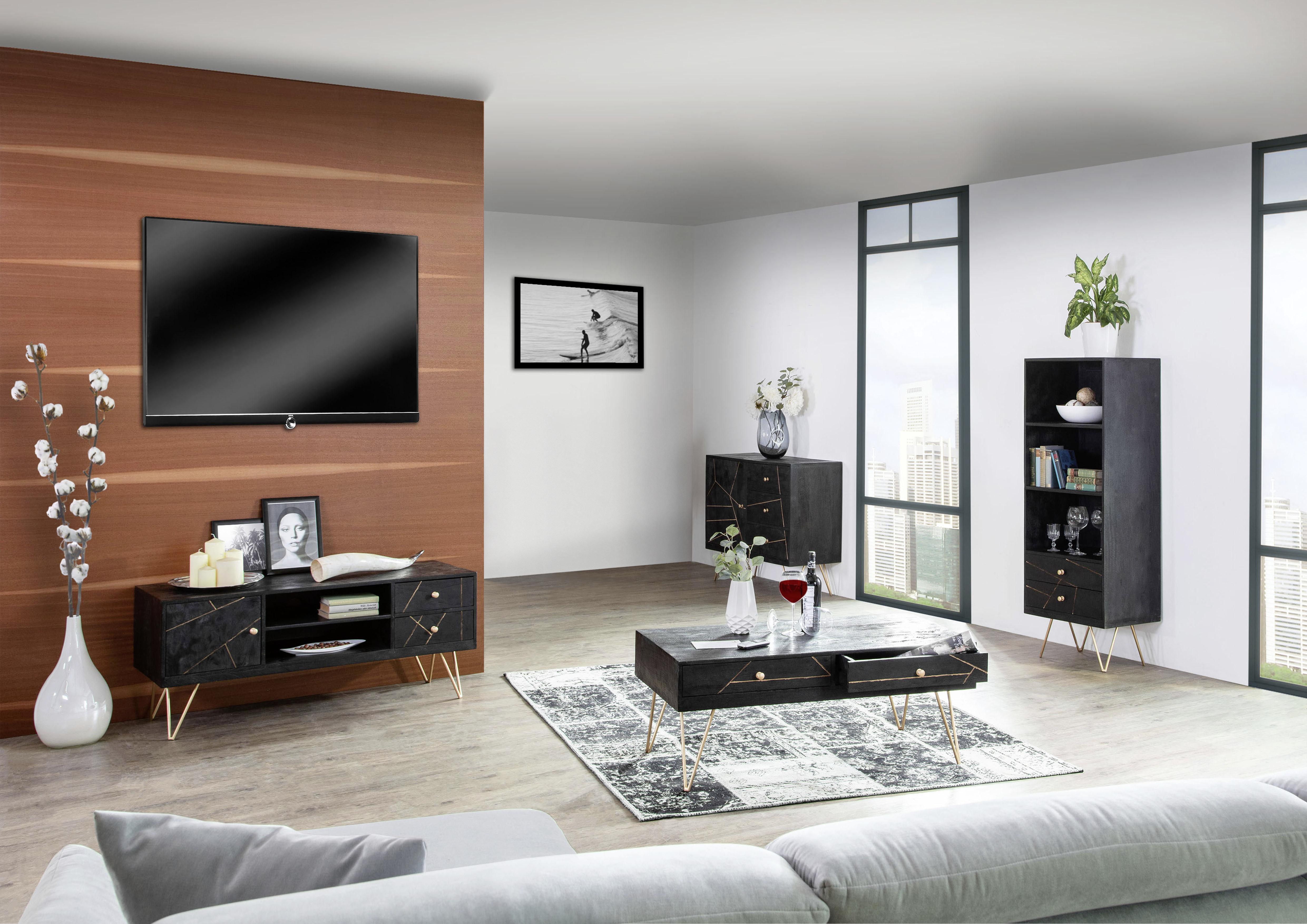 REGAŁ FIN   -AMBIA HOME- - czarny/złoty, Trend, metal/drewno (55/153/43cm) - Ambia Home
