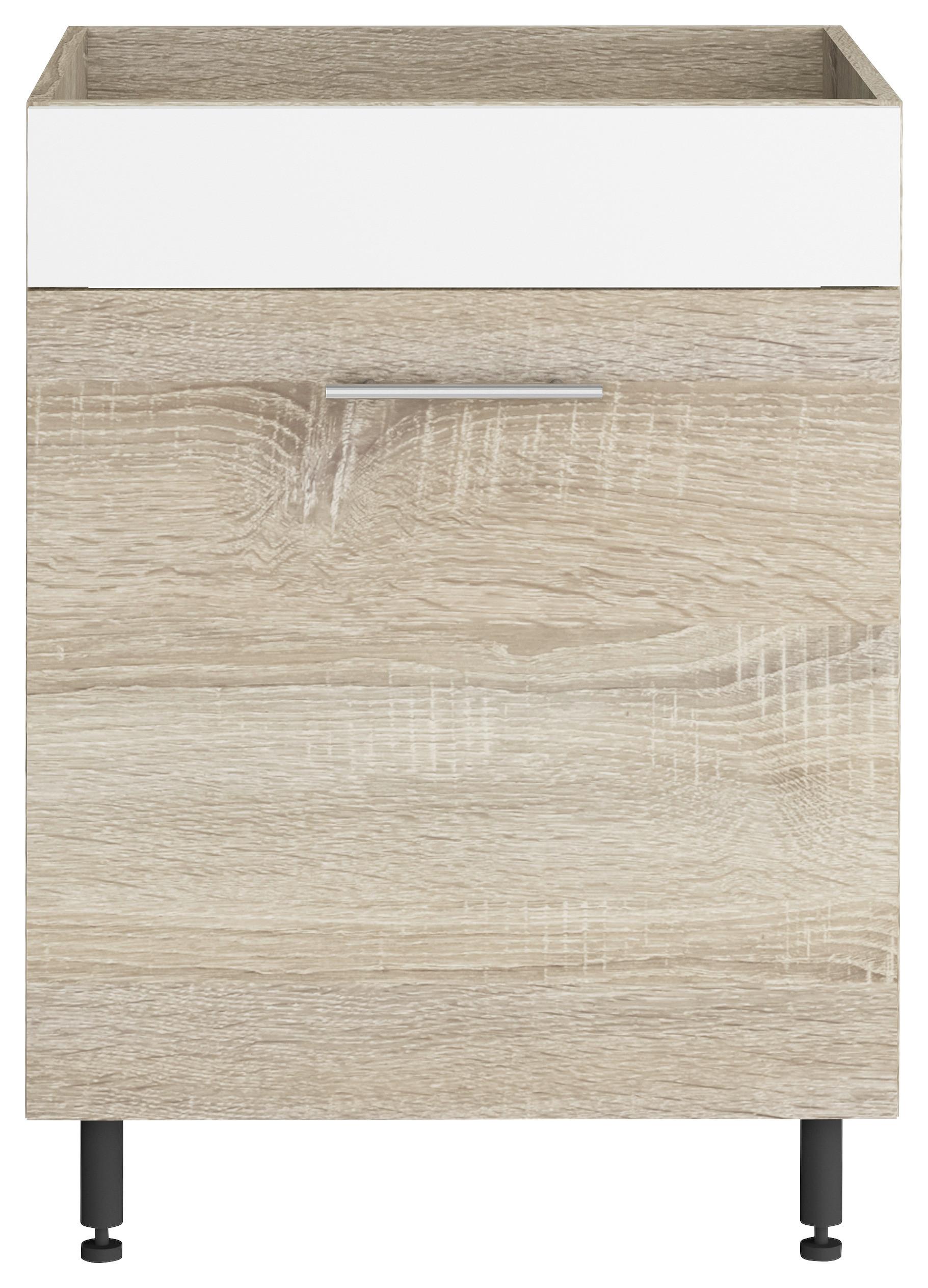 Mosogató-alsószekrény Corina - Sonoma tölgy/alumíniumszínű, Modern, műanyag/faalapú anyag (60/82,4/58cm)