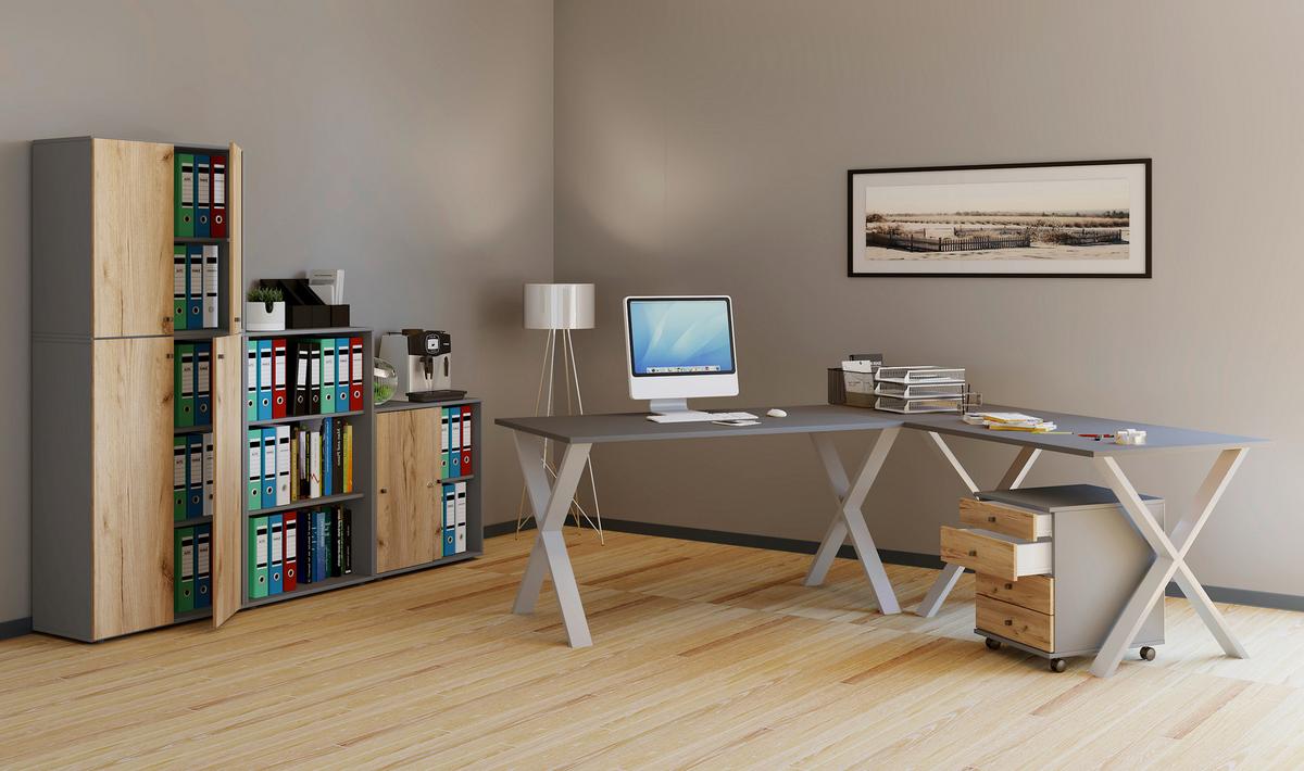 Kotna Pisalna Miza Lona, Antracit, Srebrna, 160x160cm - srebrne barve/antracit, Design, kovina/leseni material (160/160/76cm) - MID.YOU