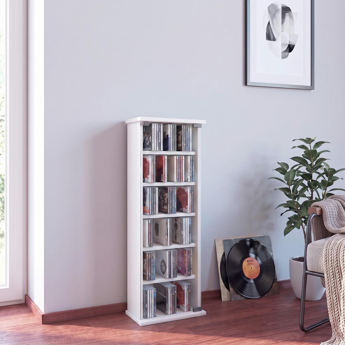 CD-Regal Vetro in Weiß, B: 31 cm - Weiß, KONVENTIONELL, Glas/Holzwerkstoff (31/92/18cm) - MID.YOU