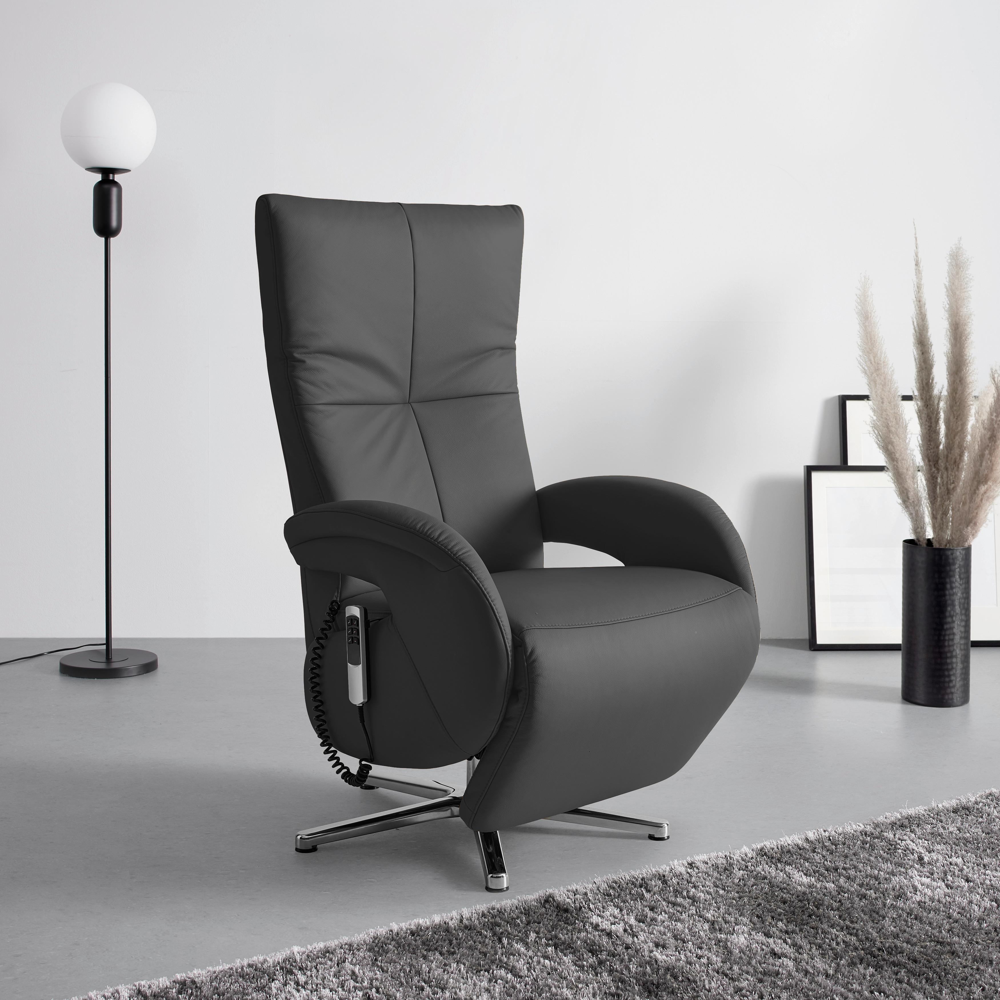 Relaxsessel Sitting 2 Schwarz - Chromfarben/Schwarz, MODERN, Leder (70/111/80cm) - Premium Living