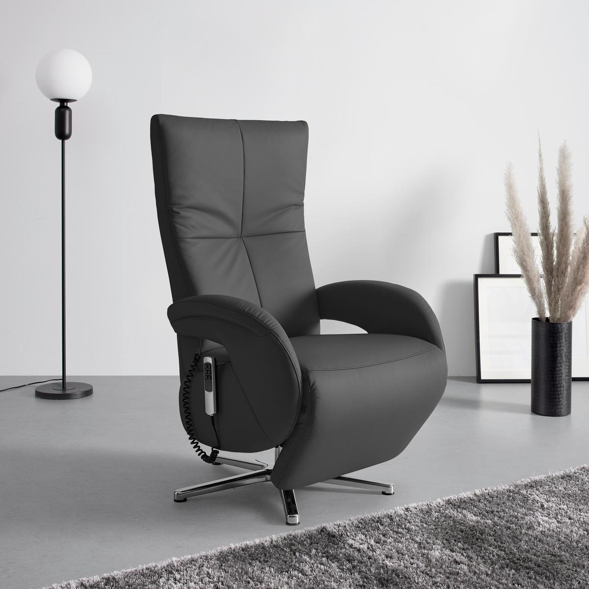 Relaxsessel Sitting 2 Schwarz - Chromfarben/Schwarz, MODERN, Leder (70/111/80cm) - Premium Living