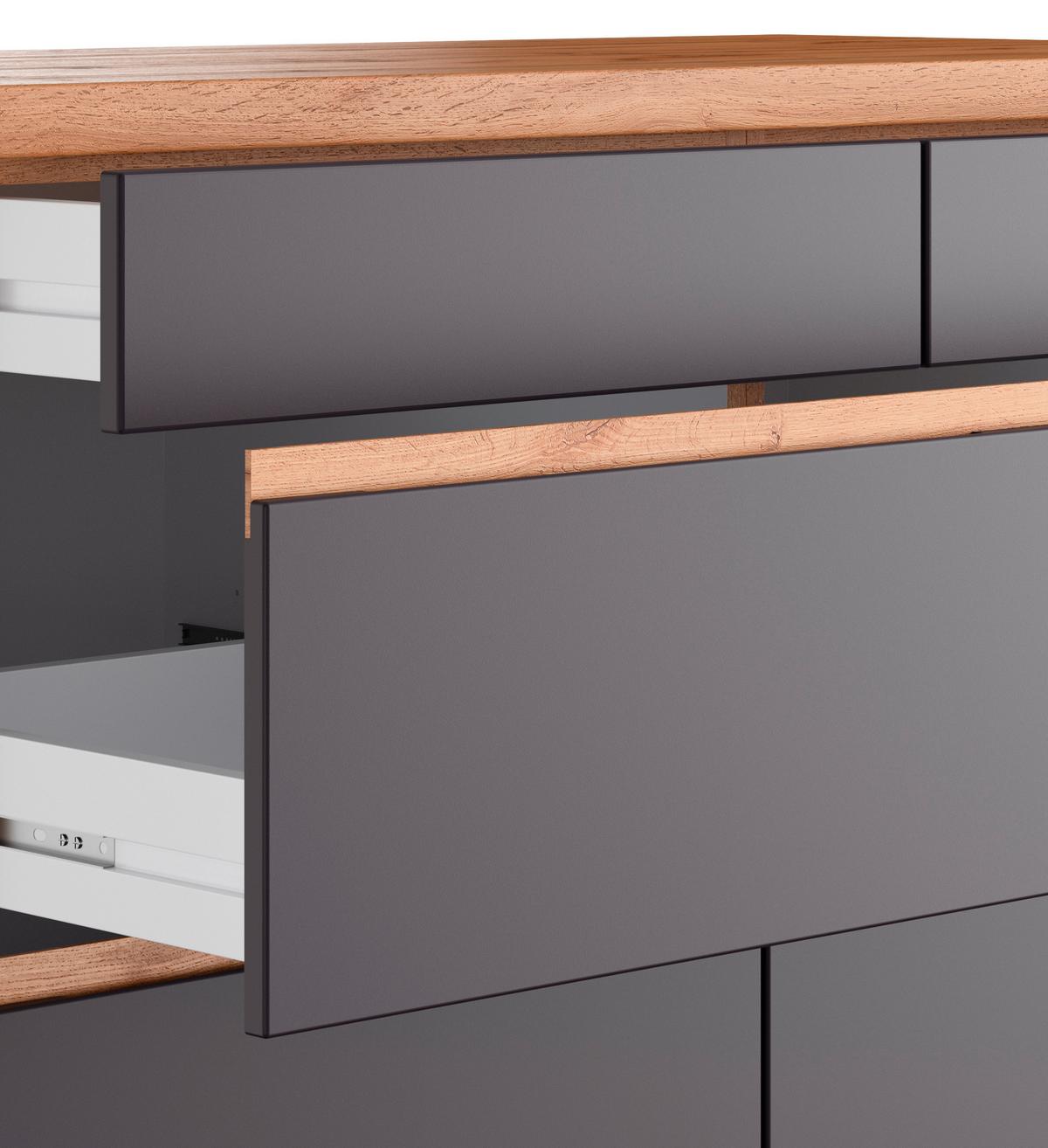 Küchenunterschrank Turin ca. 180x86 cm Grau/Wotaneiche - Eiche Wotan/Grau, Design, Holzwerkstoff (180/86/60cm) - Held