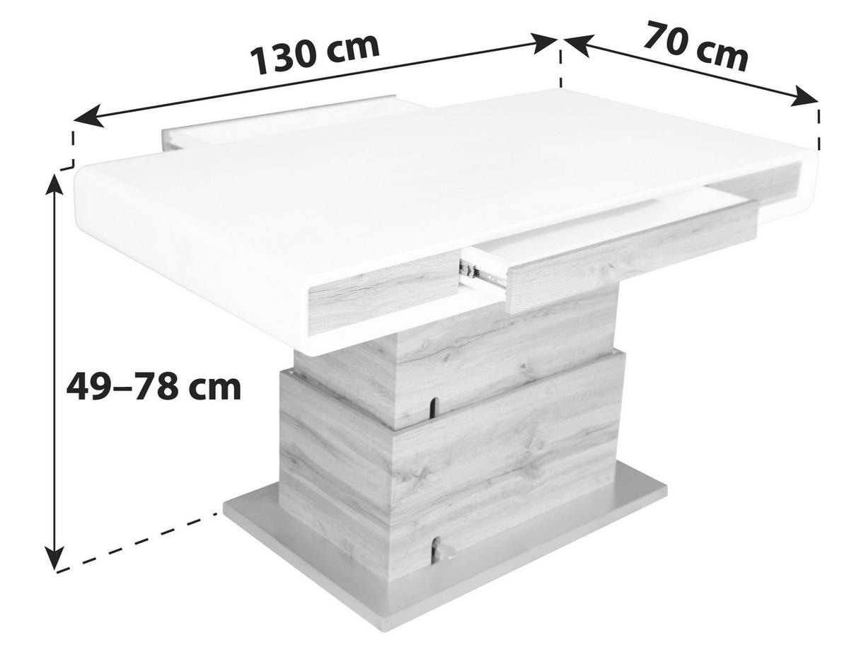 Klubska Miza Kopenhagen, Hrast, Bela, Nastavljiva - barve nerjavečega jekla/barve hrasta, Moderno, kovina/leseni material (130/49-78/70cm)