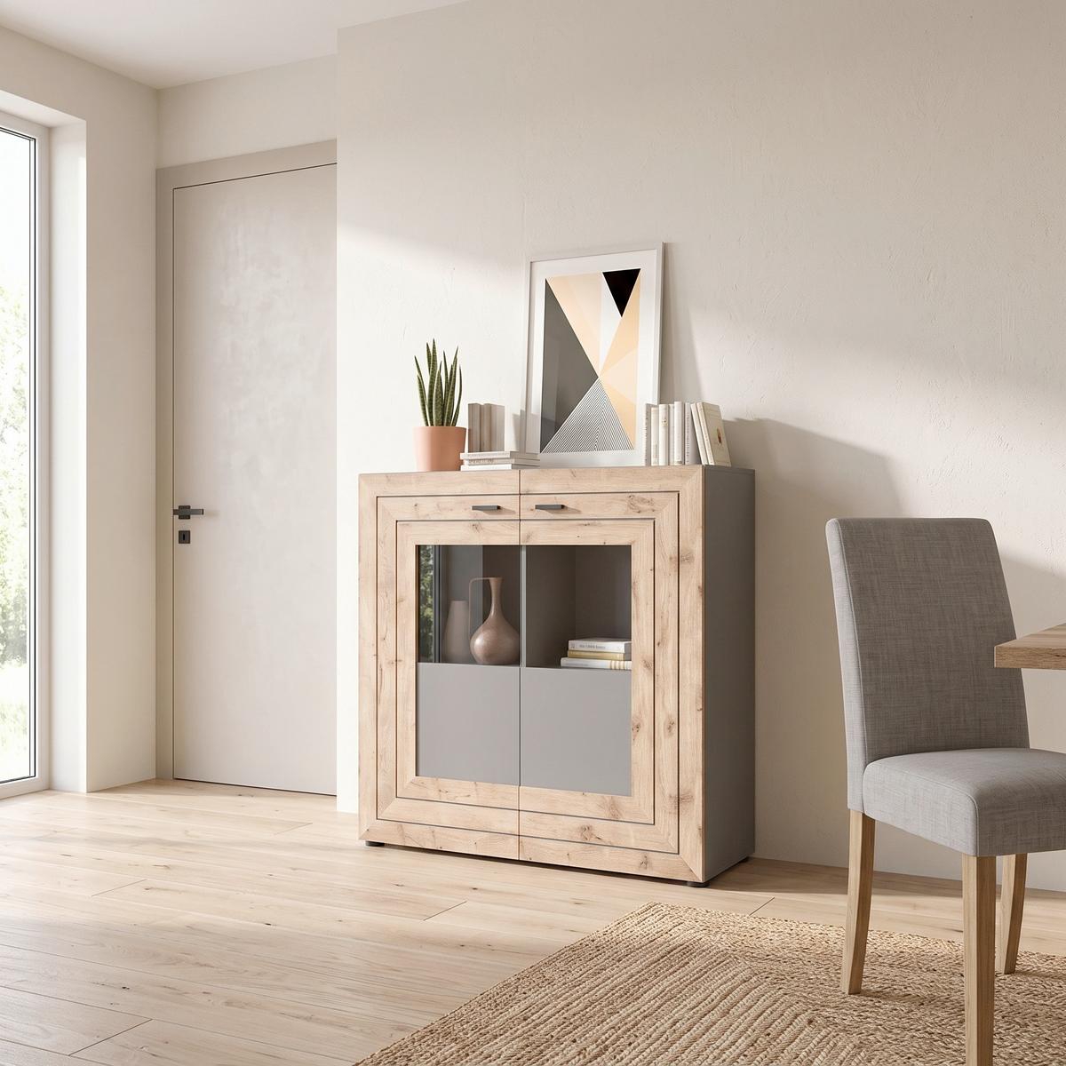 Highboard Freno ca. 120x117 cm Nox Eiche/Grau - KONVENTIONELL, Glas/Holzwerkstoff (120/117/37cm) - MID.YOU