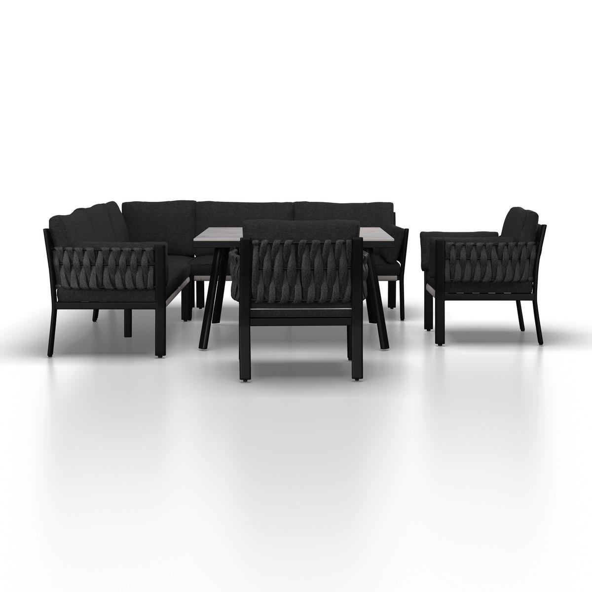 SALON DE JARDIN REPAS ELISA - Schwarz/Grau, Modern, Kunststoff/Textil (238/74/75cm) - Bessagi Garden