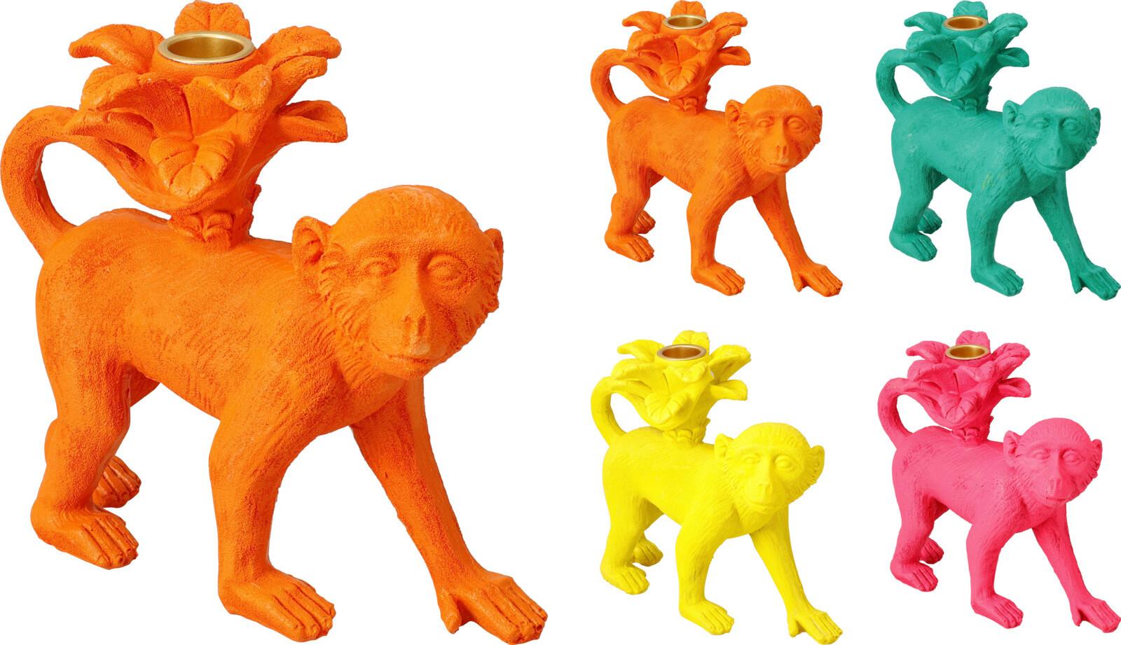 Gyertyatartó Monkey - sárga/pink, műanyag (18/9/16cm)