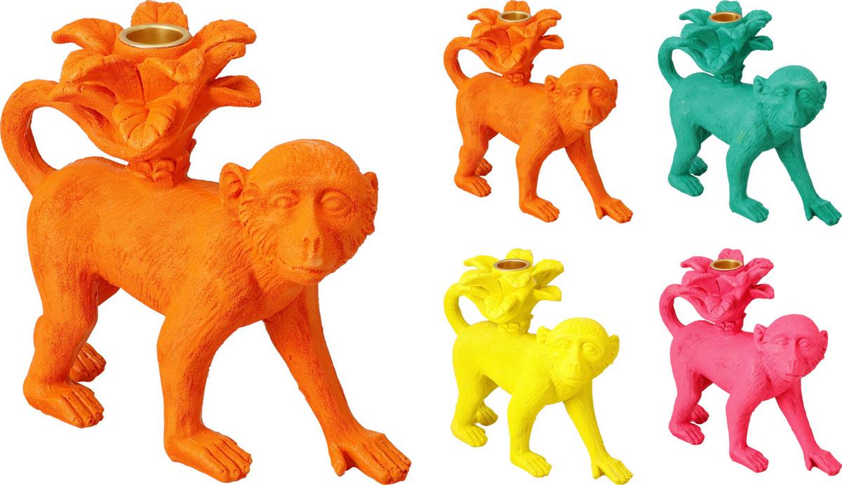 Gyertyatartó Monkey - sárga/pink, műanyag (18/9/16cm)