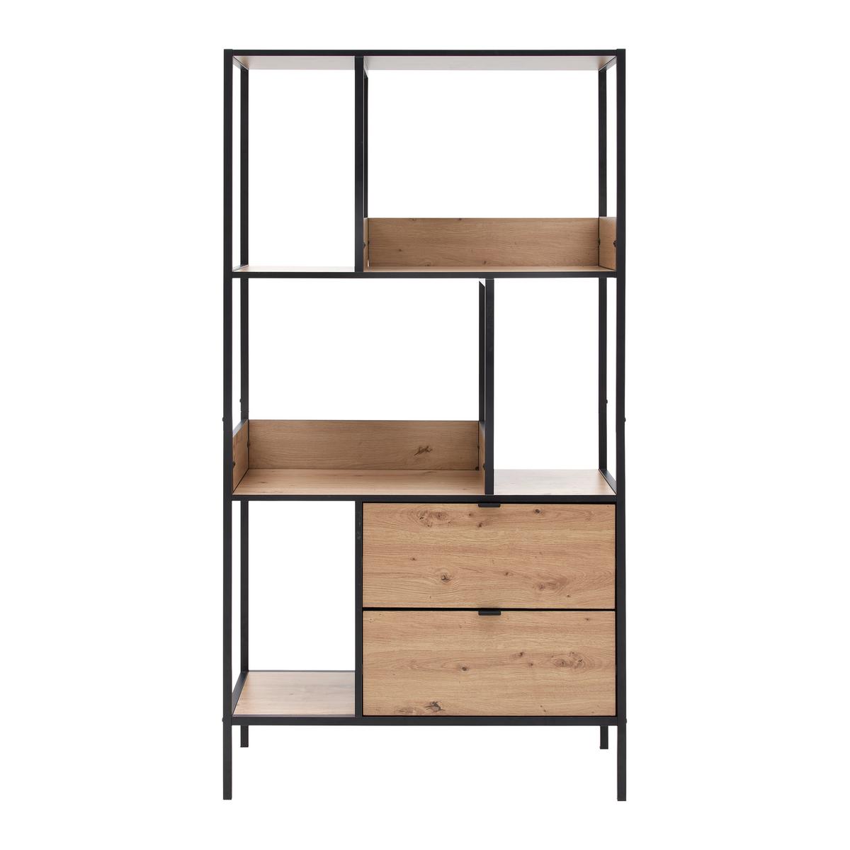 Regal Queens Naturfarben/Schwarz - Schwarz/Naturfarben, Modern, Holzwerkstoff/Metall (90/170/40cm) - Mömax