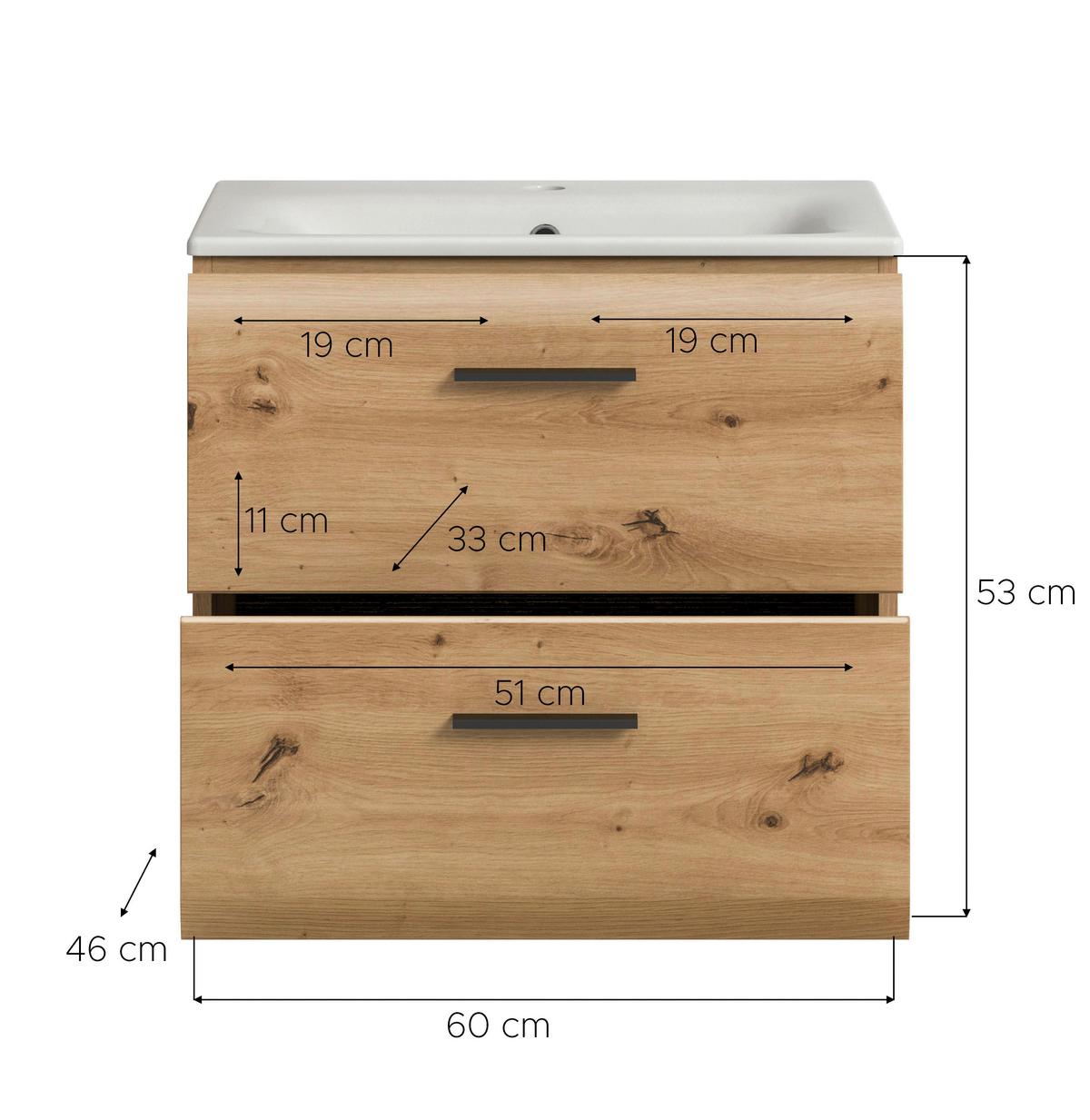 WASCHTISCHKOMBI ICE - Weiss/Eiche Artisan, Basics, Keramik/Holzwerkstoff (60cm) - MID.YOU
