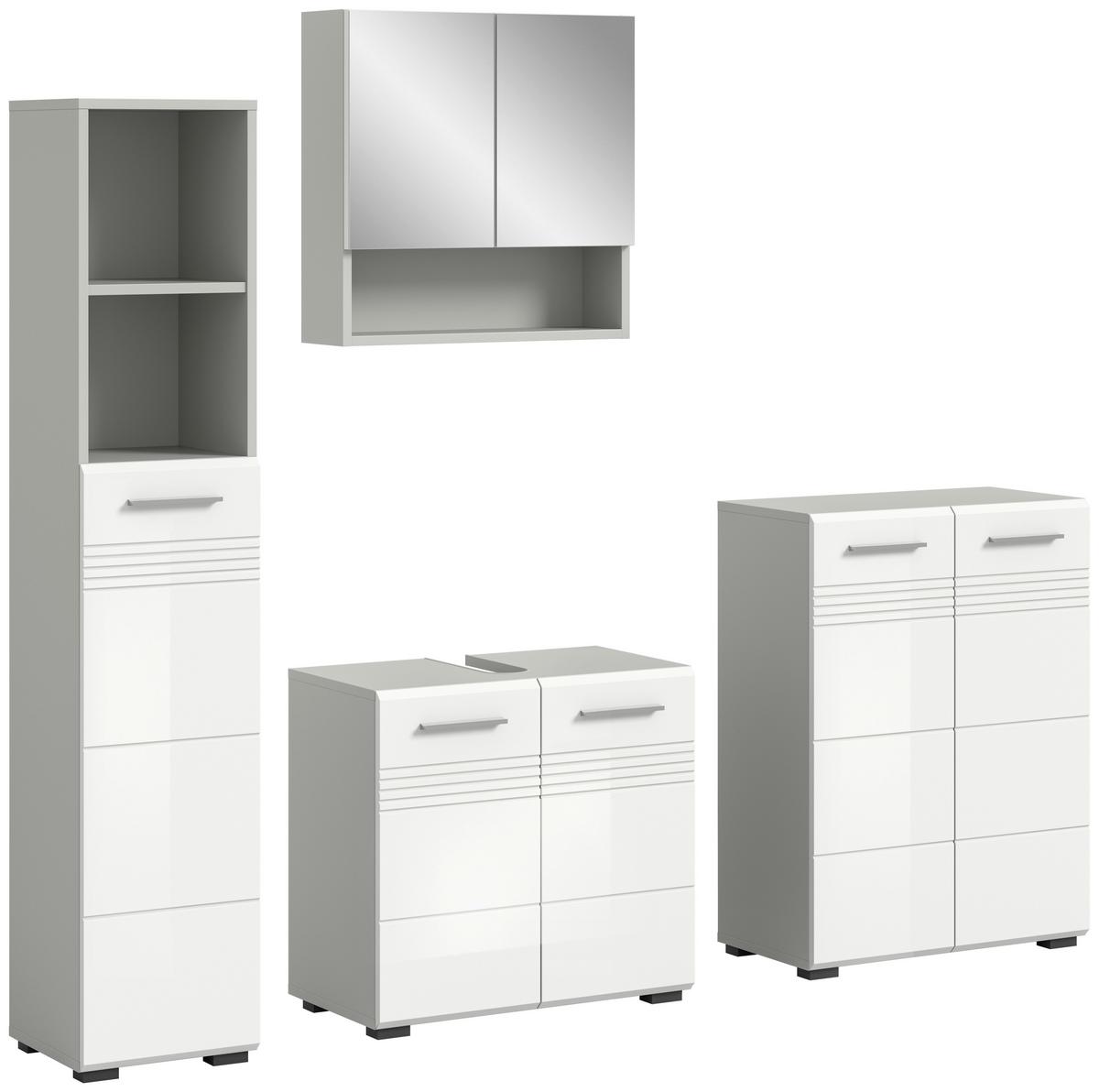 Badezimmer-Set COPA 4-teilg, Grau/Weiß Hochglanz - Chromfarben/Weiß Hochglanz, MODERN, Holzwerkstoff/Kunststoff (150cm) - MID.YOU