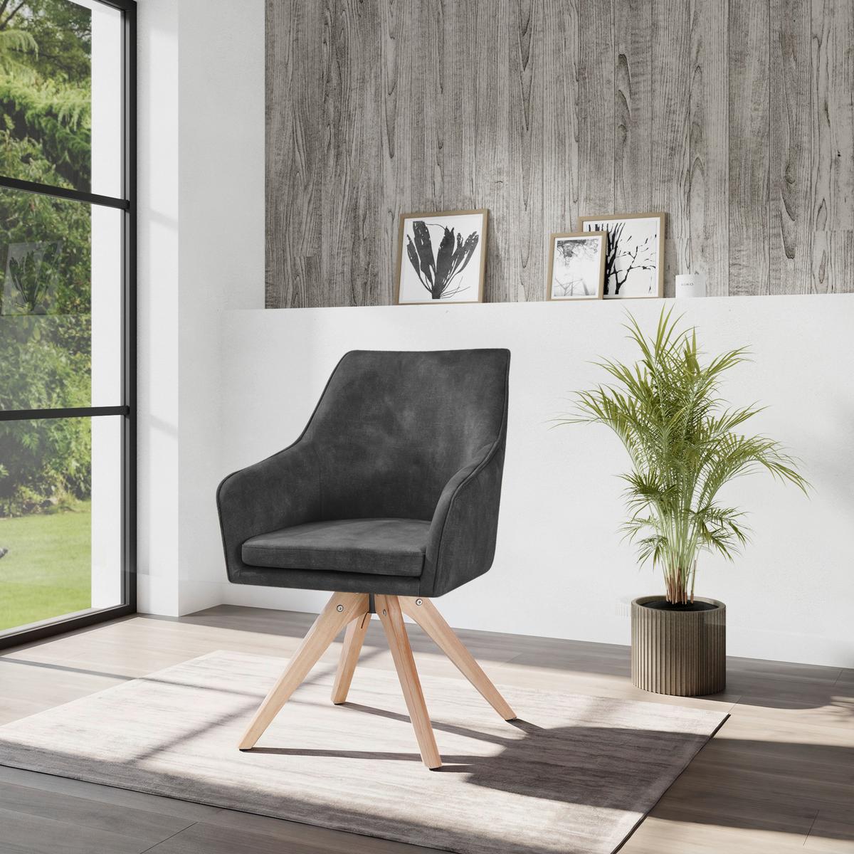 Naslanjač Lisa, Črna - siva/črna, Konvencionalno, tekstil/les (62/83/63cm)