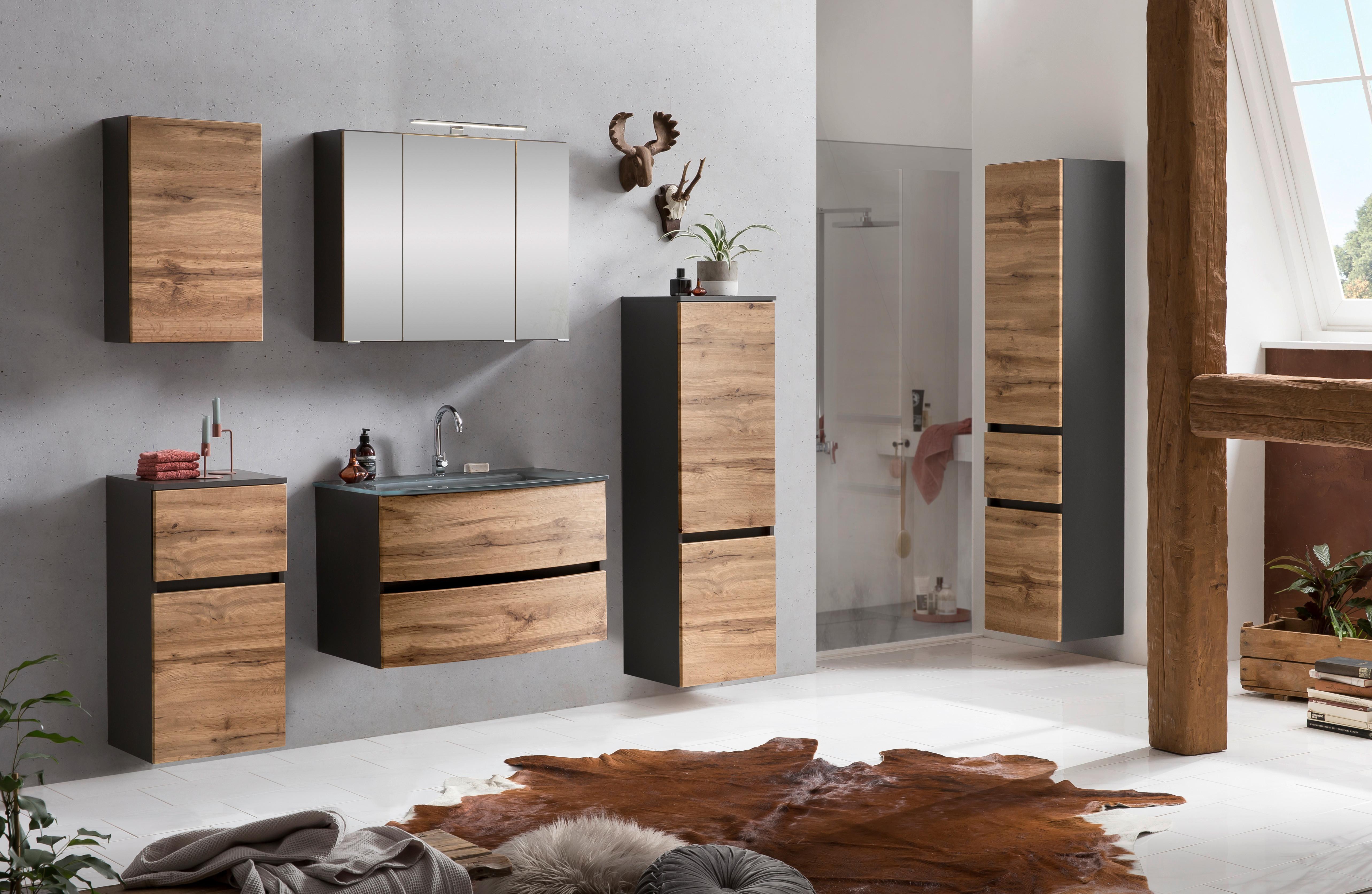Spiegelschrank Kopenhagen mit LED 3-türig ca.80x64cm Graphit - Chromfarben/Graphitfarben, KONVENTIONELL, Glas/Holzwerkstoff (80/64/20cm) - Held