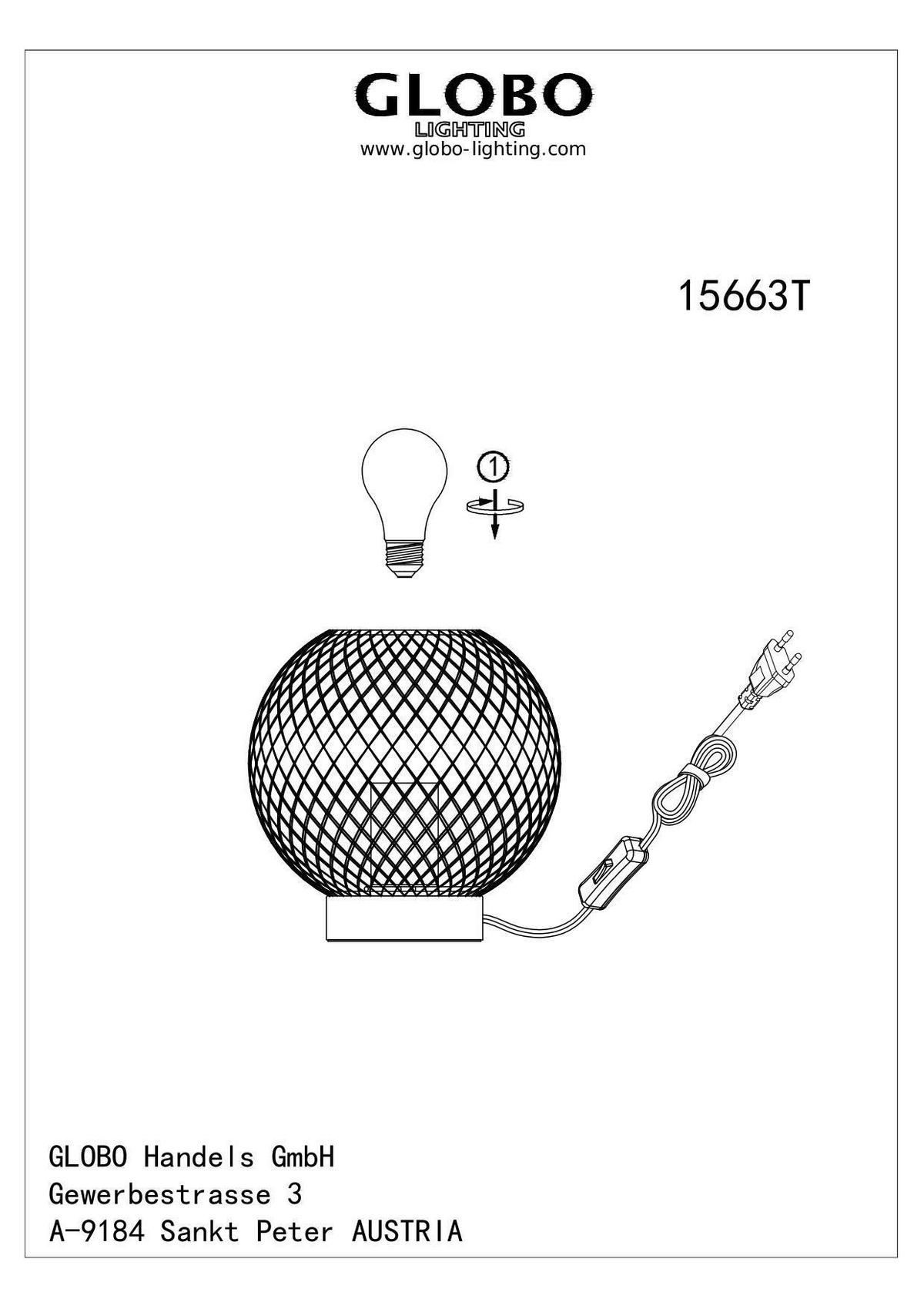 Namizna Svetilka 15663t - črna/rjava, Basics, kovina/les (20/20cm) - Globo