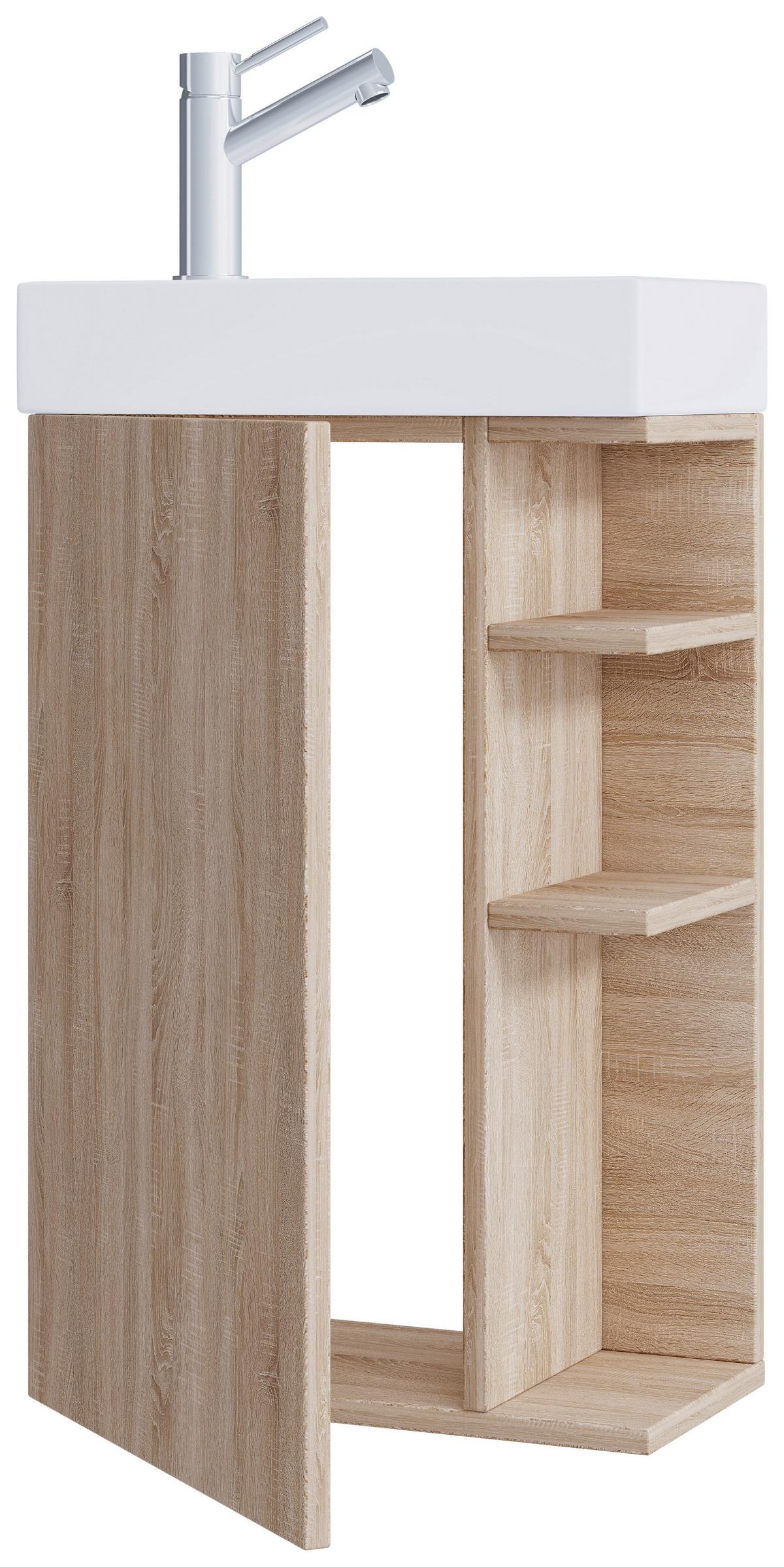 Kombiniran Umivalnik Lumia, Barva Hrasta - bela/hrast sonoma, Moderno, leseni material/keramika (40cm) - MID.YOU