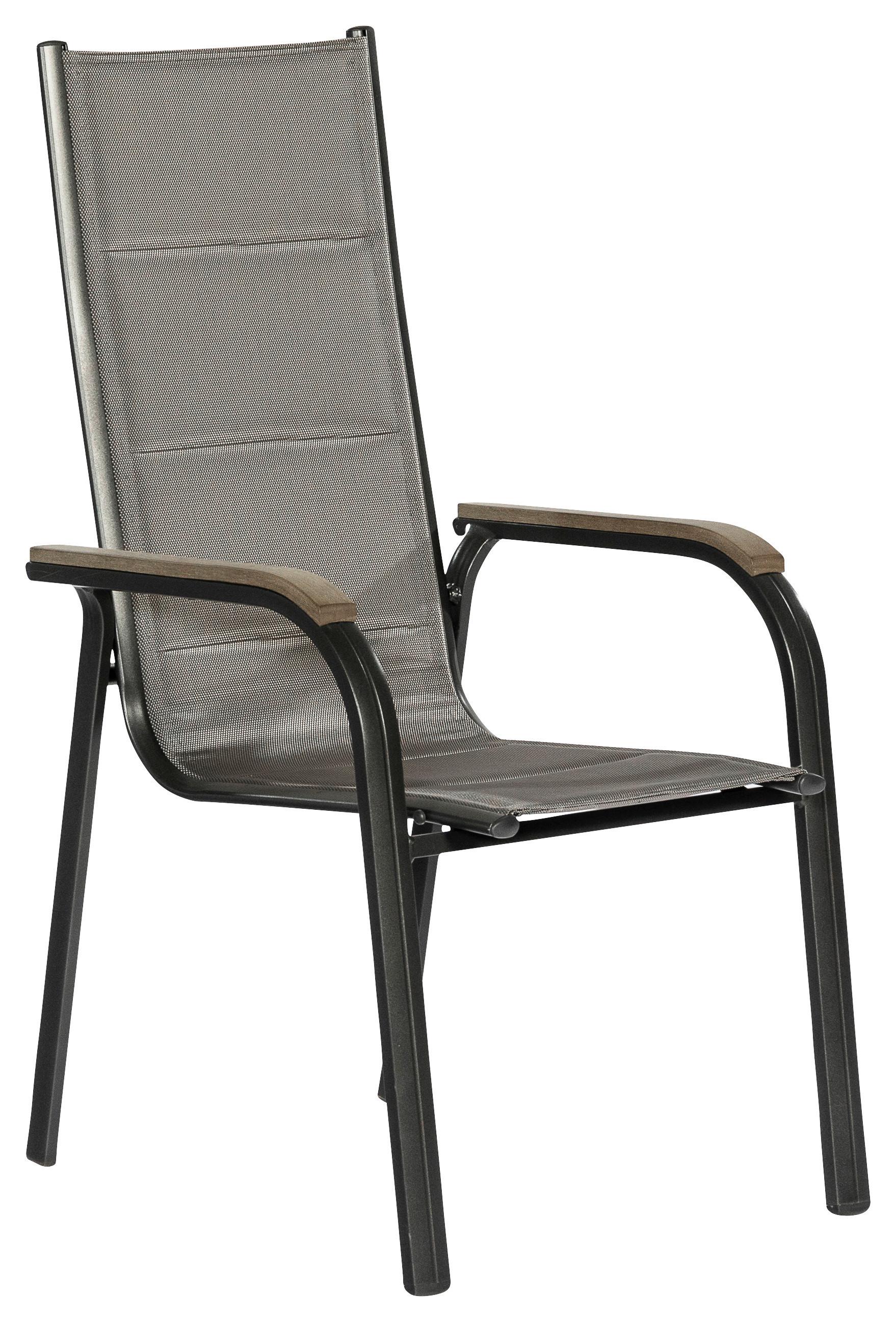 Gartensessel Trivero Braun/Graphitfarben stapelbar - Graphitfarben/Braun, KONVENTIONELL, Textil/Metall (60/108/74cm) - Gardenson