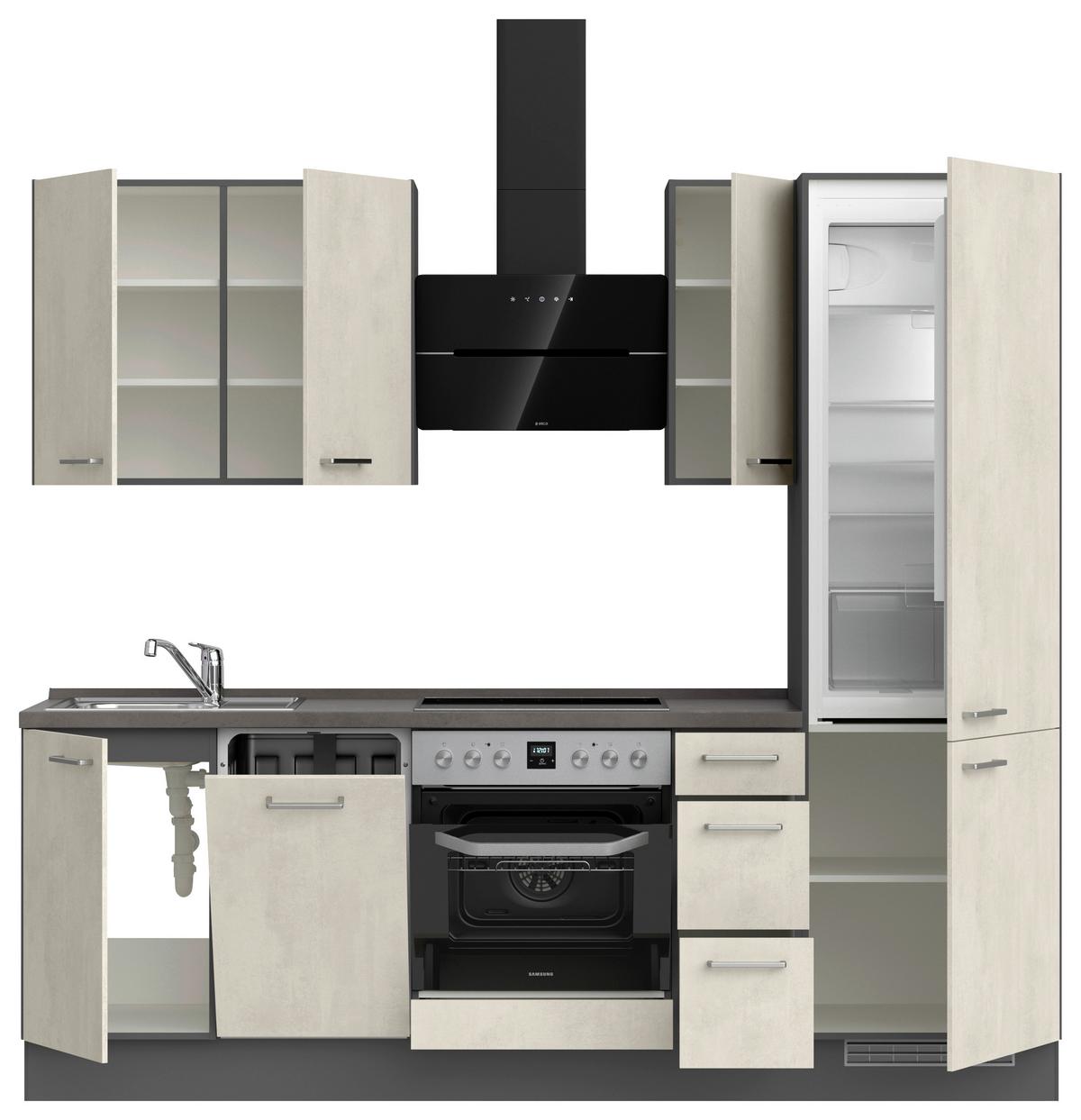 Küchenblock Riva High m. Geräten Weiß - Schieferfarben/Edelstahlfarben, MODERN, Holzwerkstoff/Metall (240cm) - Nobilia