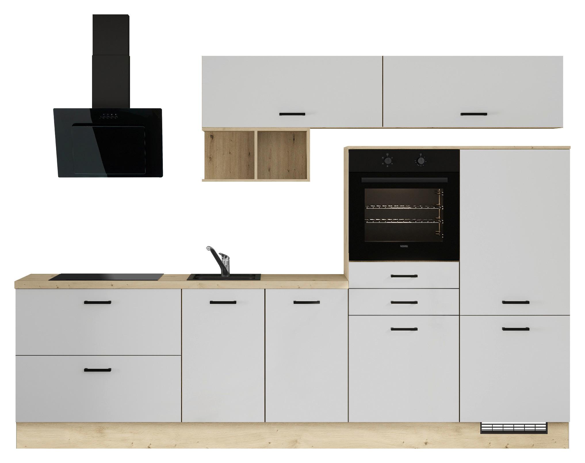 Küchenblock IBZ ohne Geräte ca.300cm Weiß - Eichefarben/Schwarz, Design, Holzwerkstoff/Metall (300cm) - Impuls